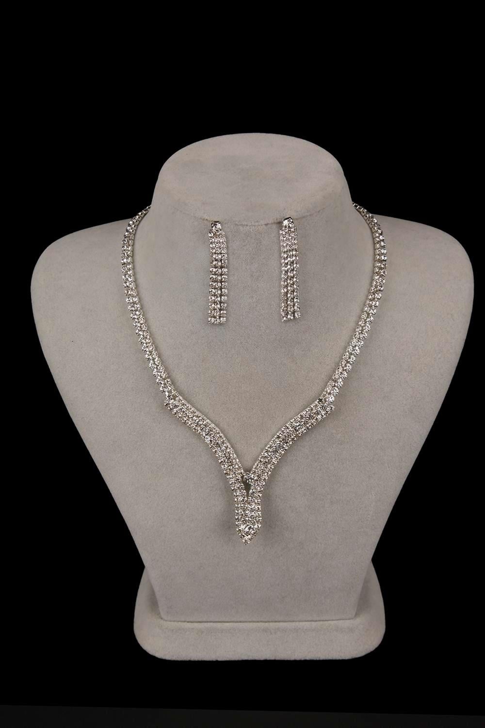 Hira Kristal Taşlı Abiye Kolye Küpe Seti Ve Çiçek Gelin Tacı