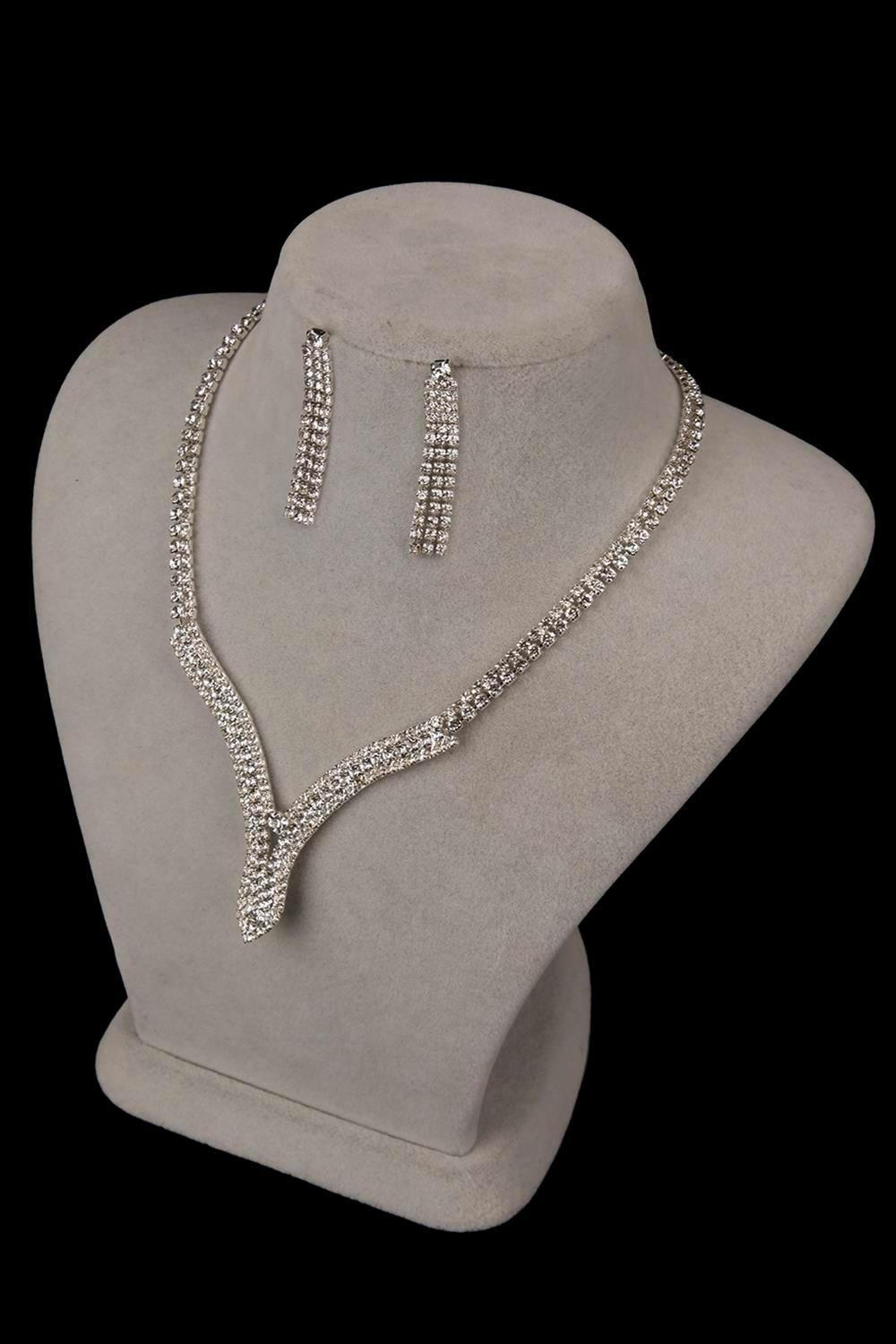 Hira Kristal Taşlı Abiye Kolye Küpe Seti Ve İnce Yaprak Gelin Tacı