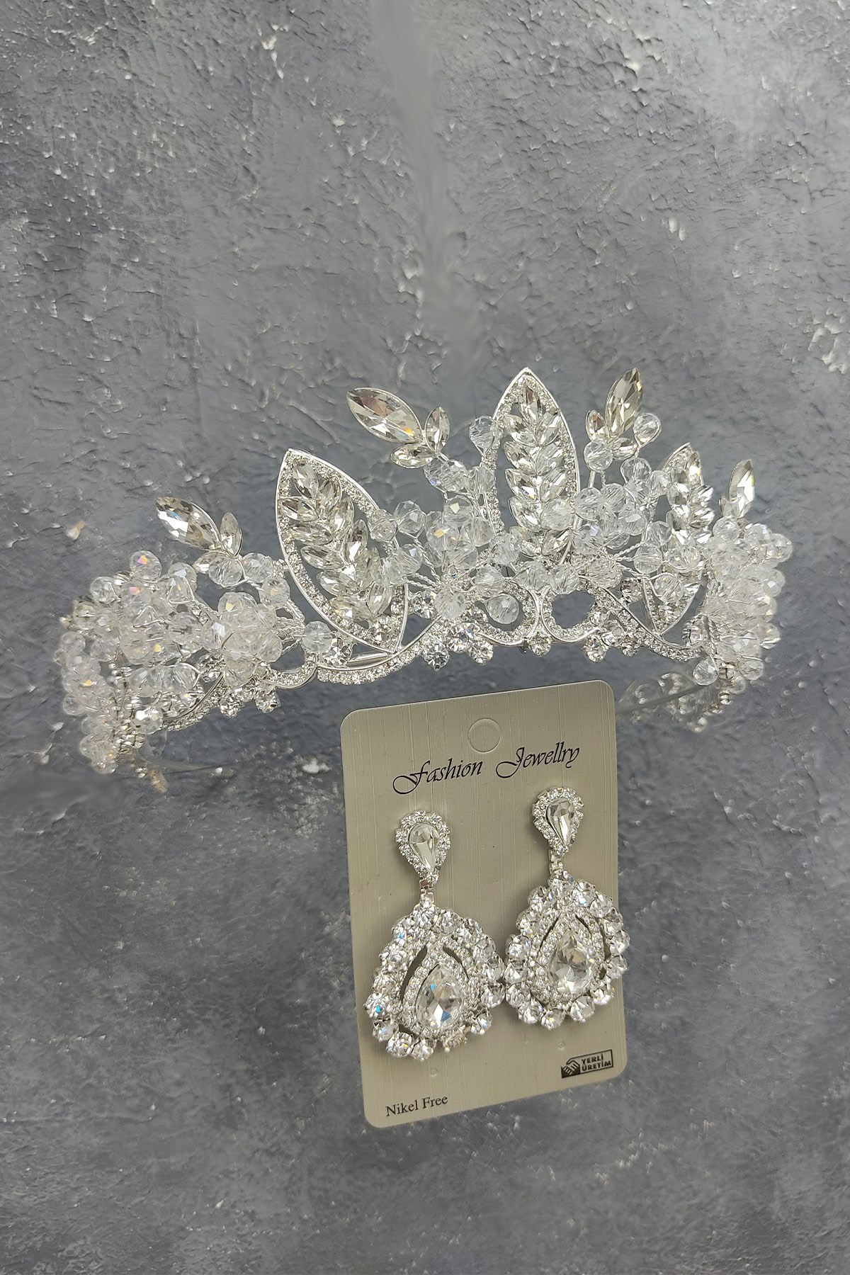 Jabbah Model Gelin Tacı Ve Mekik Taşlı Küpe
