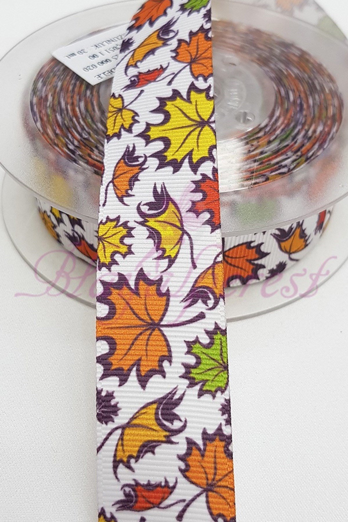 Kahve Yaprak Baskılı Grogren Kurdele 2,5Cm