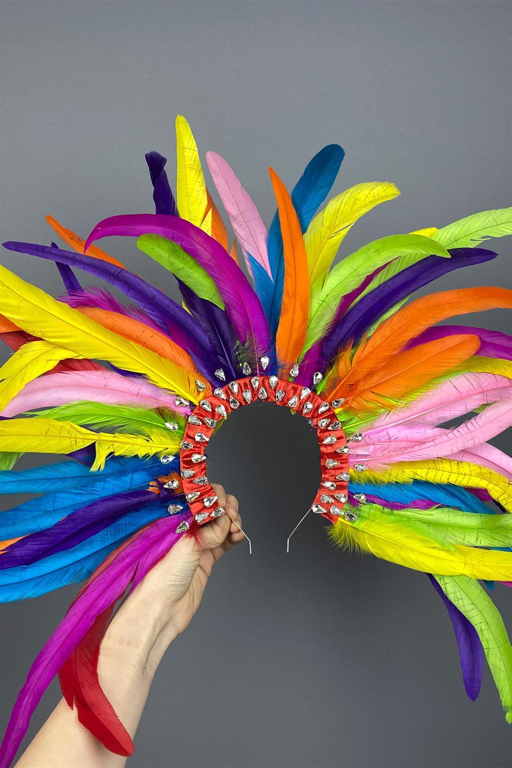 Karnaval Tüylü Taşlı Gelin Kına Tacı Kostüm Tacı