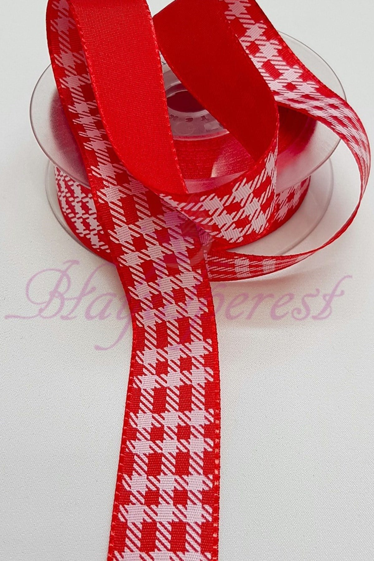 Kırmızı Kare Baskılı Tafta Kurdele 2,5Cm