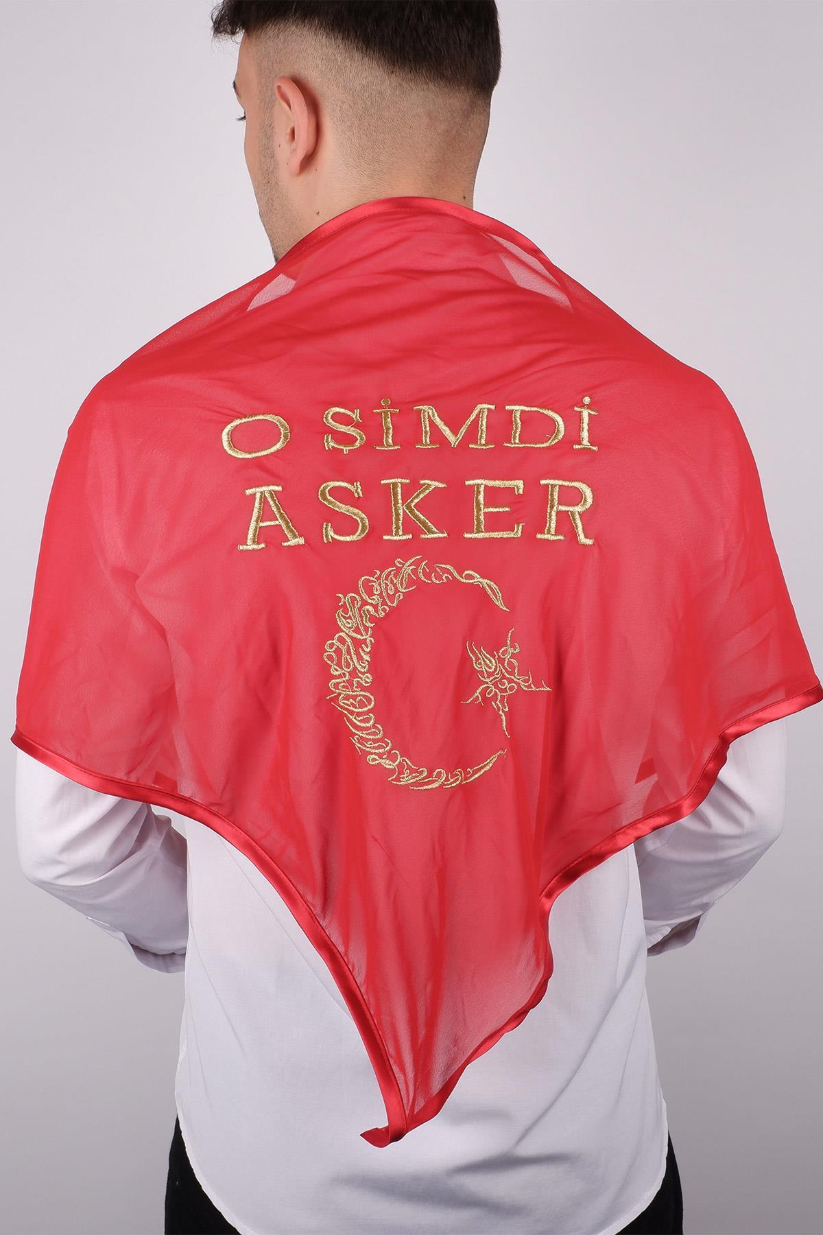 Kırmızı O Şimdi Asker Sim Ay Yıldızlı Nakışlı Asker Örtü Şal