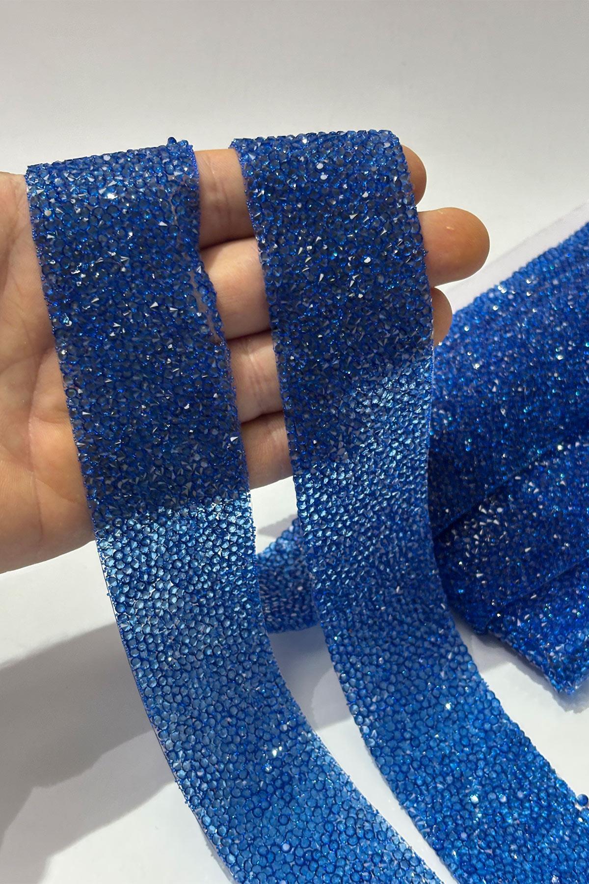 Koyu Bebe Mavi Ütüyle Yapışan Şerit Taş Boncuk 4 Cm