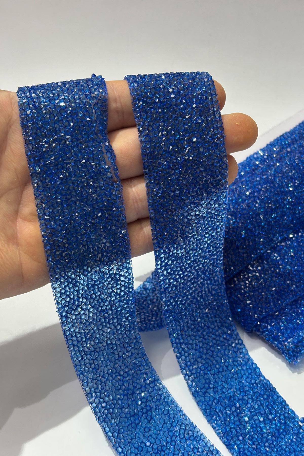 Koyu Bebe Mavi Ütüyle Yapışan Şerit Taş Boncuk 4 Cm