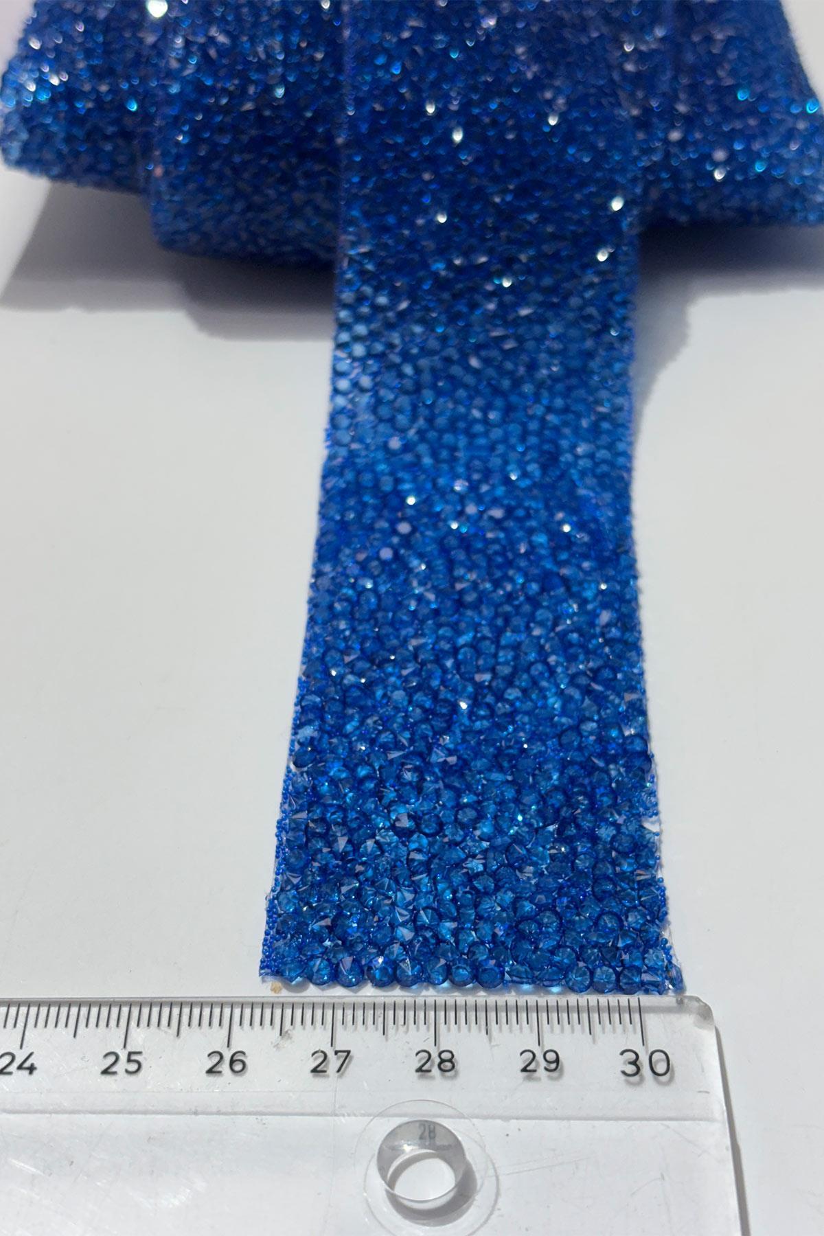 Koyu Bebe Mavi Ütüyle Yapışan Şerit Taş Boncuk 4 Cm