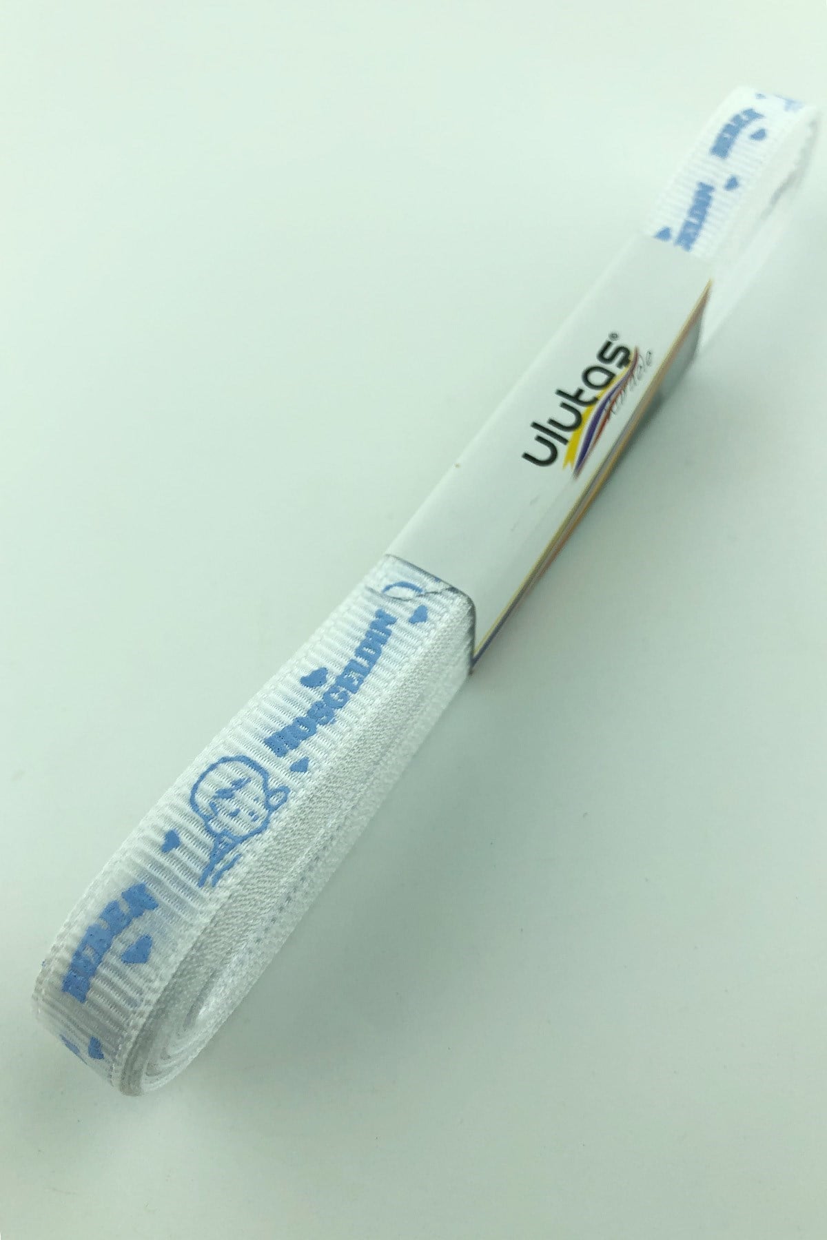 Krem Bebe Mavi Hoşgeldin Bebeğim Baskılı Grogren Kurdele 1 cm