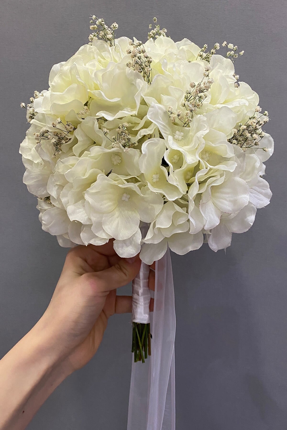 Krem Dünya Model Ortancalı Gelin Buketi Damat Yaka Çiçeği