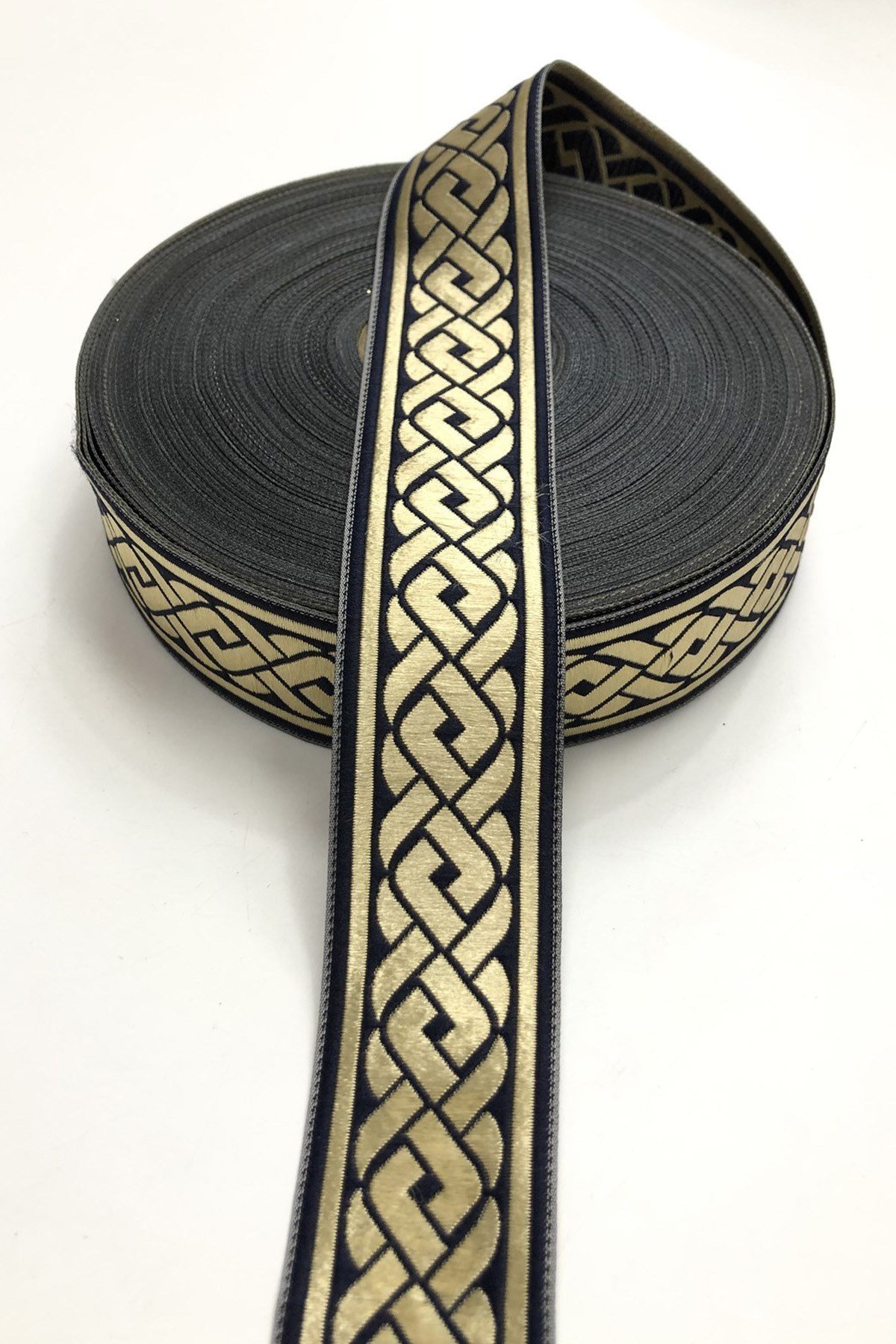 Lacivert Simli Desenli Kurdele 3,5 cm