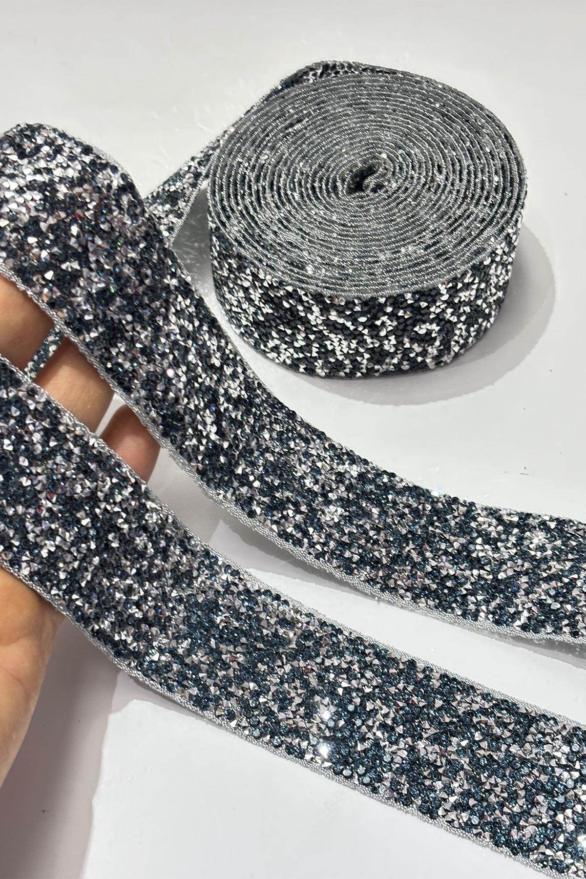 Lacivert Ütüyle Yapışan Şerit Taş Boncuk 4 Cm