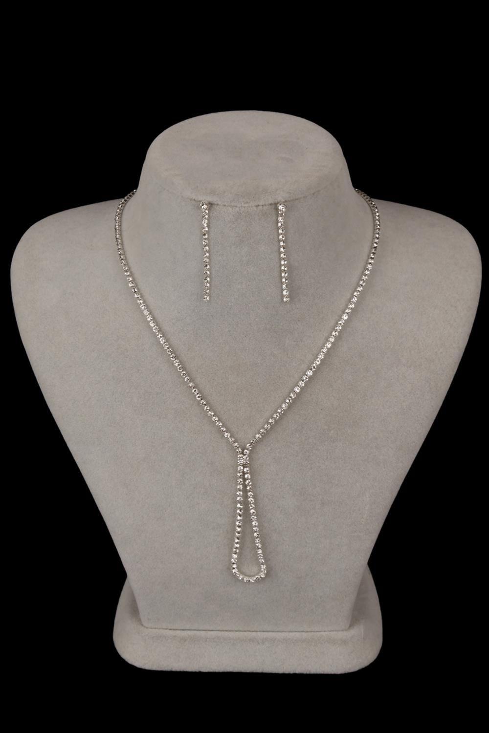 Lade Şık Kristal Taşlı Abiye Kolye Küpe Seti Ve İnce Yaprak Gelin Tacı