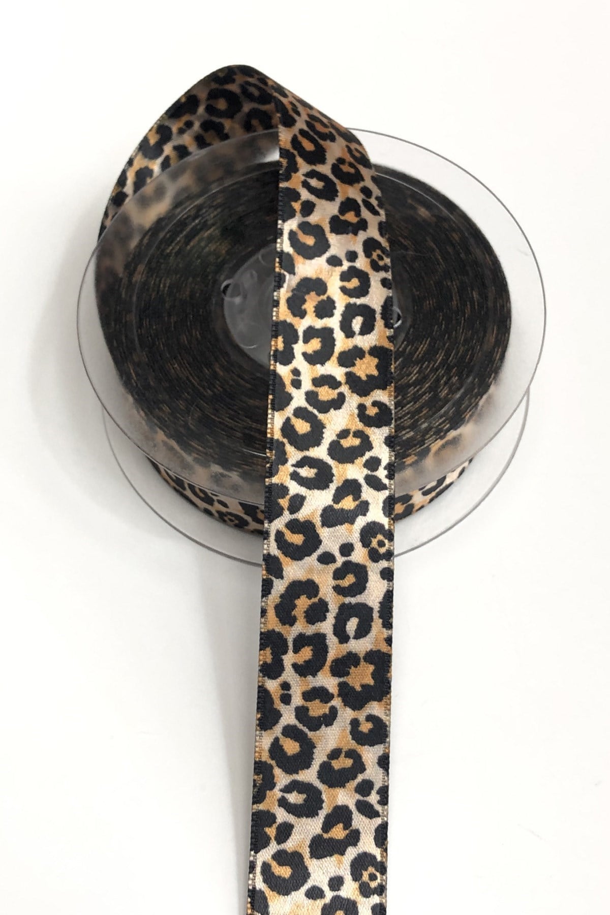 Leopar Desenli Saten Kurdele