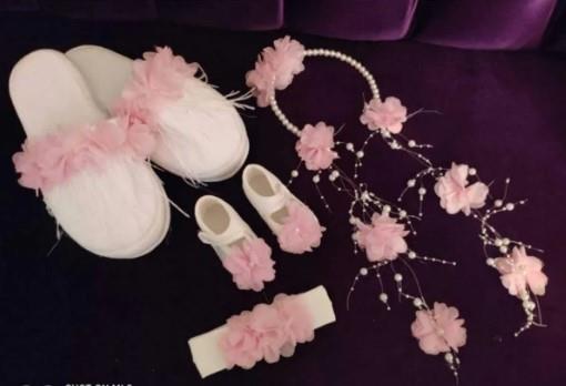 Lohusa Pembe Taç Terlik Set