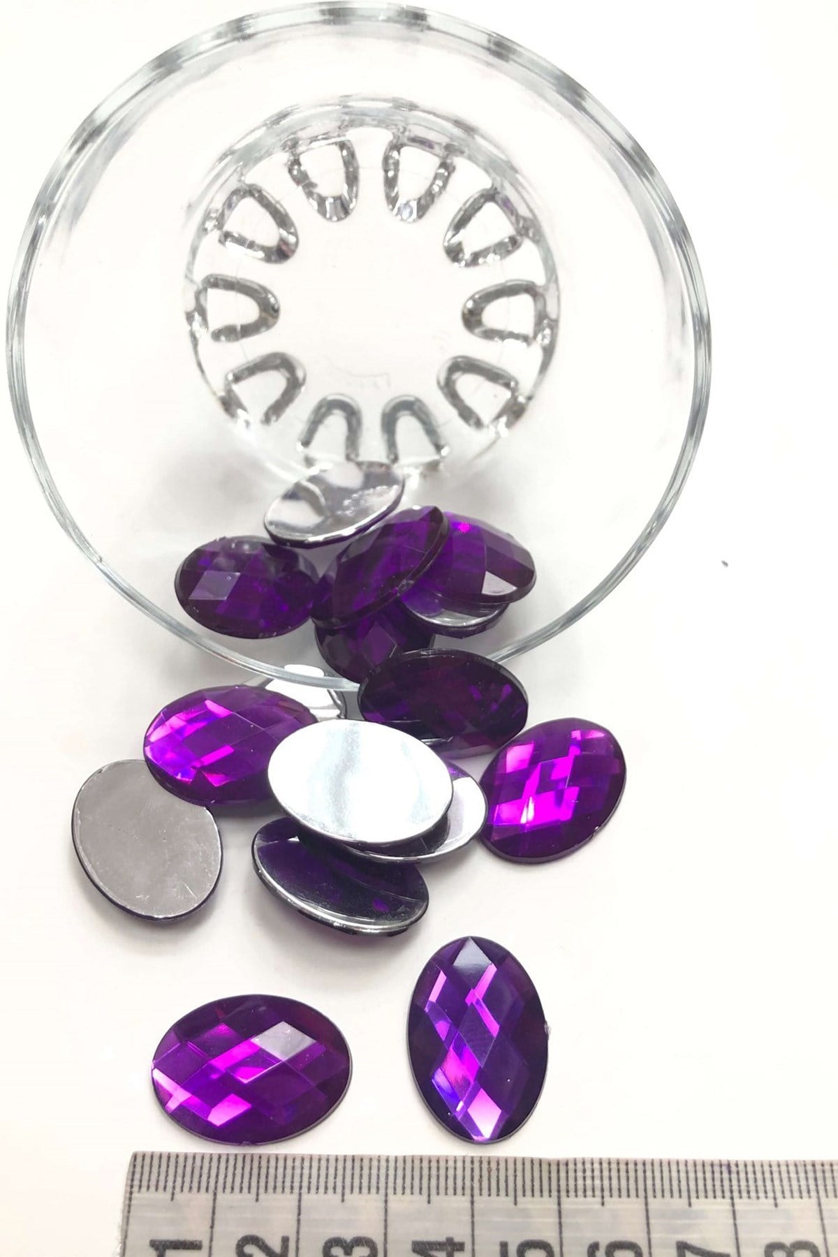 Mor Oval Plastik Dikme Taş 10 adet