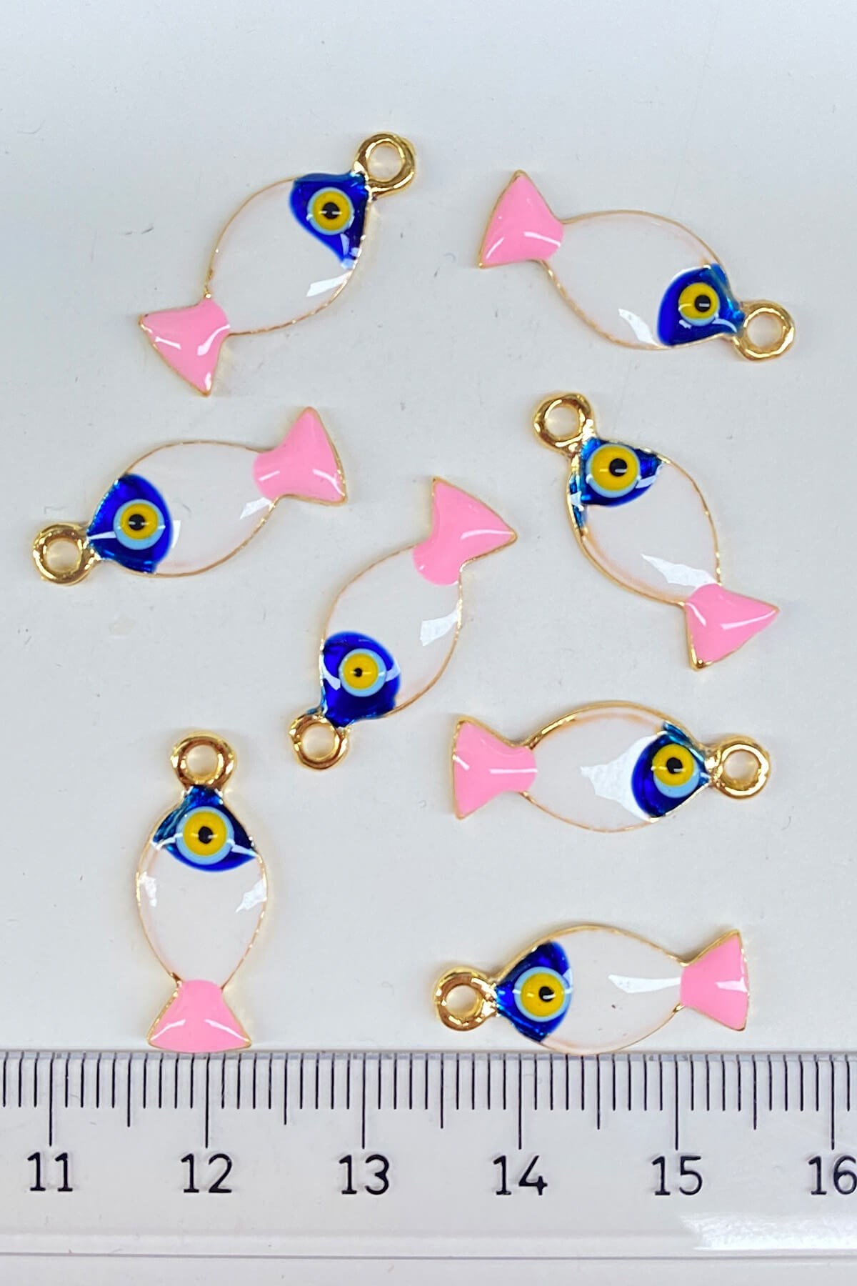 Nazar Boncuklu Metal Balık Kolye Ucu Pembe 1 Adet