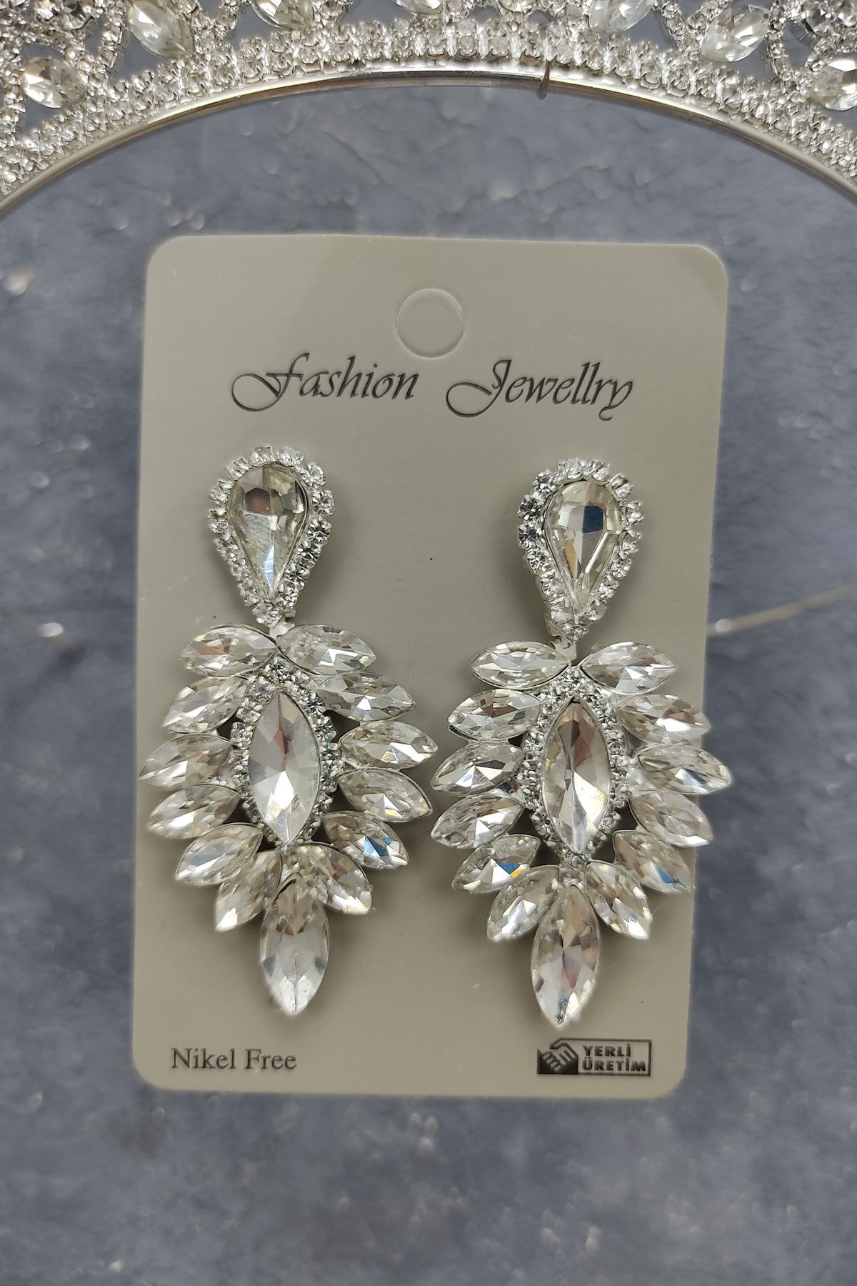 Neva Model Gelin Tacı Ve Damla Taşlı Küpe
