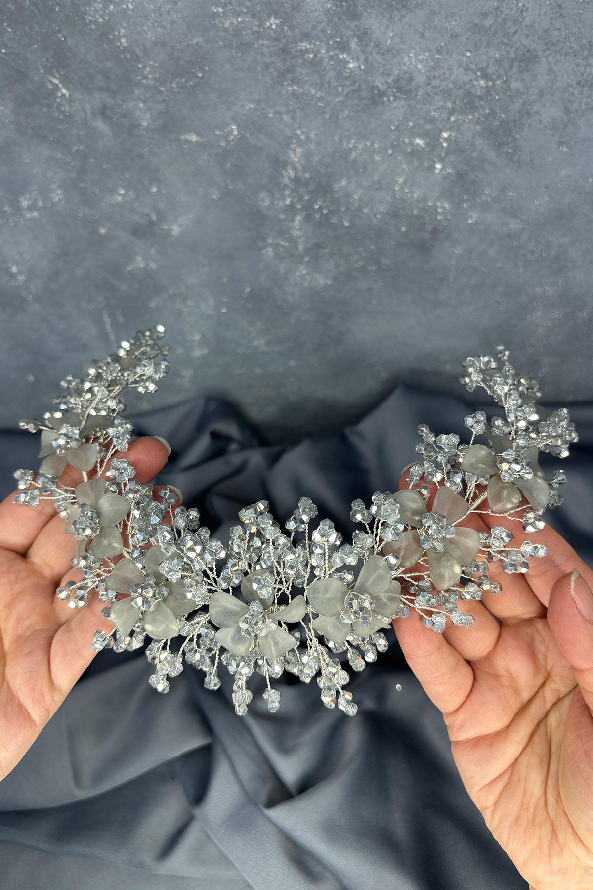 Nileda Kristal Boncuklu Gelin Kına Tacı Saç Aksesuarı