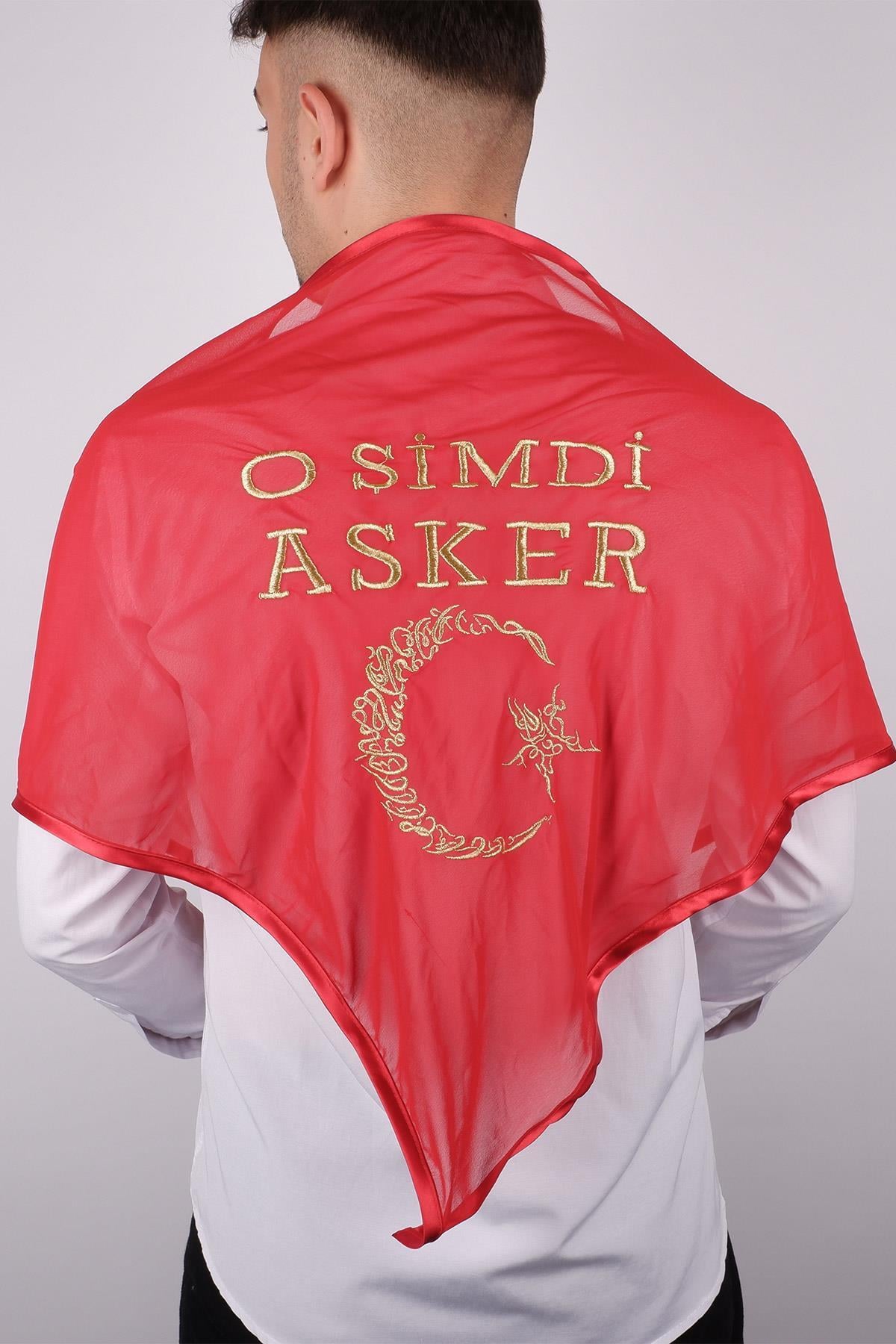 O Şimdi Asker Sim Ay Yıldızlı Nakışlı Asker Örtü Şal