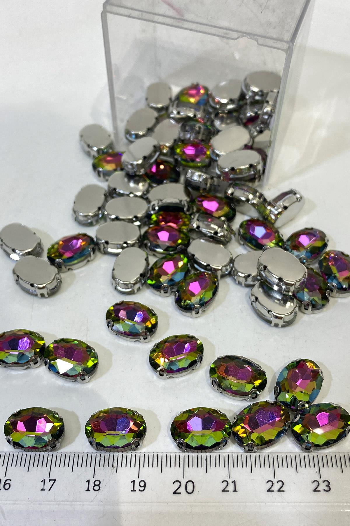 Oval Metal Kasalı Beyoğlu Taşı Dikme Boncuk 5 Adet