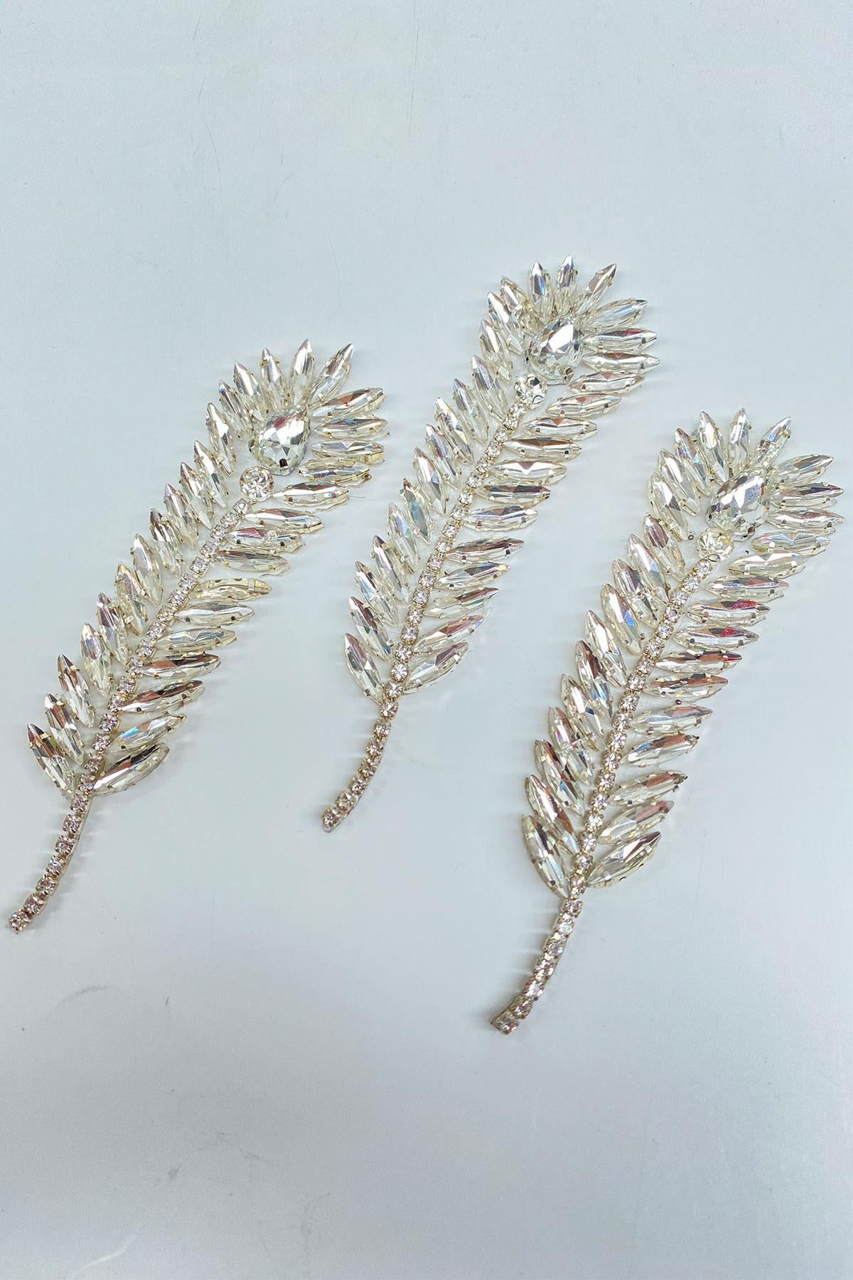 Parlak Yaprak Desen Taş İşlemeli Aplik Motif 1 Adet