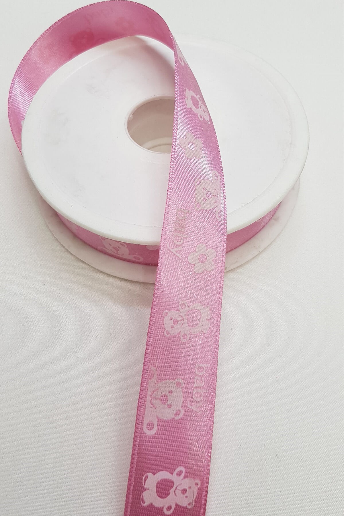 Pembe Baby Baskılı Saten Kurdele 2,5Cm