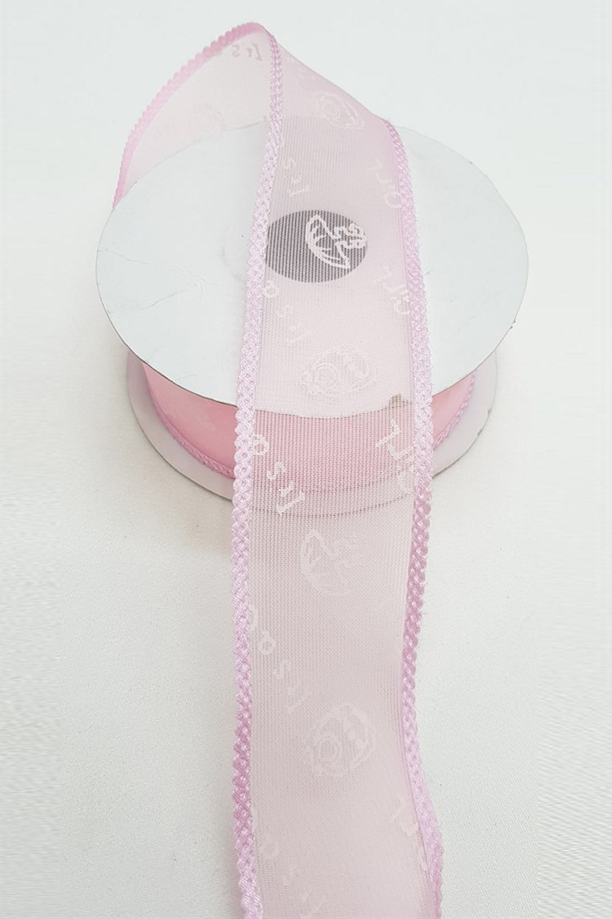 Pembe Bebek Tema Baskılı Organze Kurdele 4 Cm
