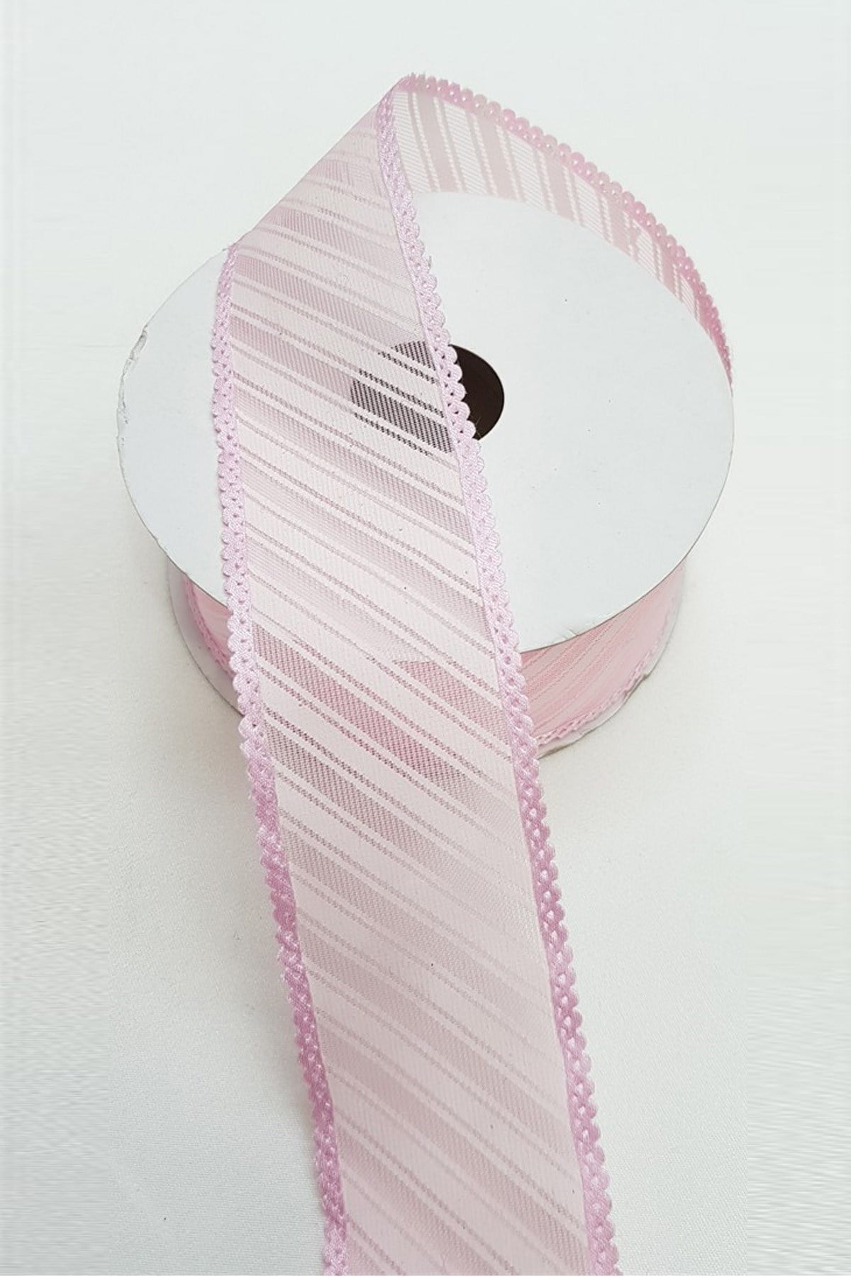 Pembe Çizgi Baskılı Organze Kurdele 4 Cm