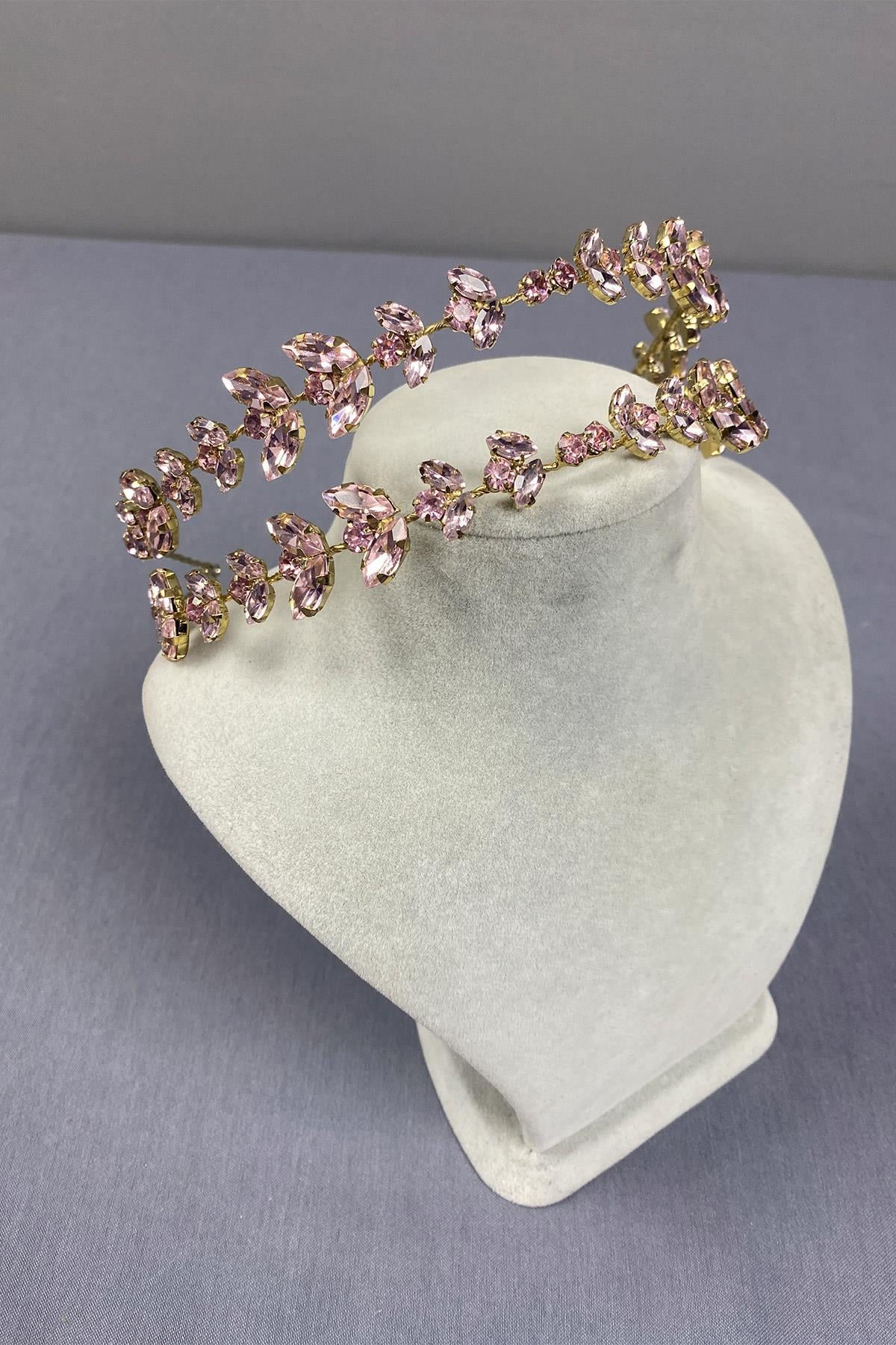 Pembe Gold Zeminli Alfa Çift Sıra Gelin Kına Tacı