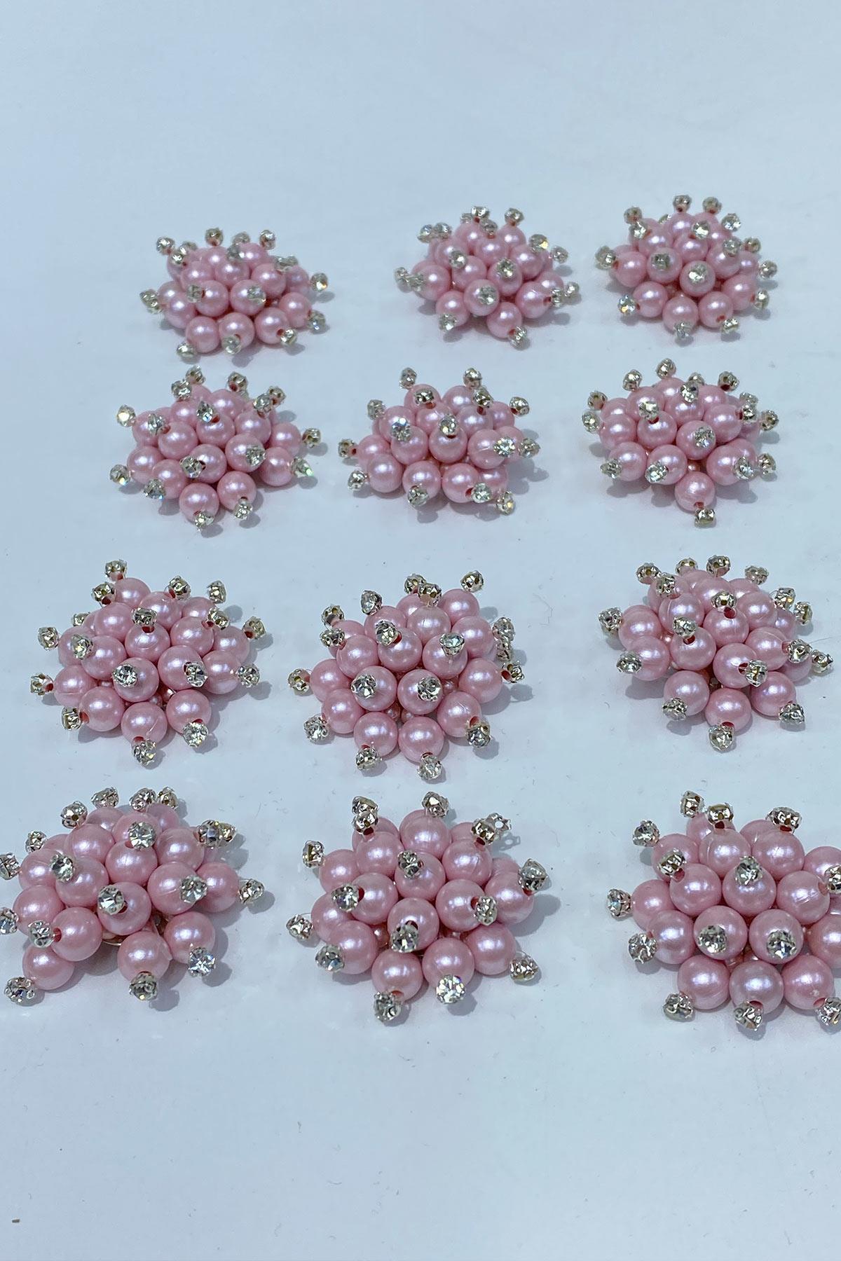 Pembe İnci Boncuklu Taşlı Broş