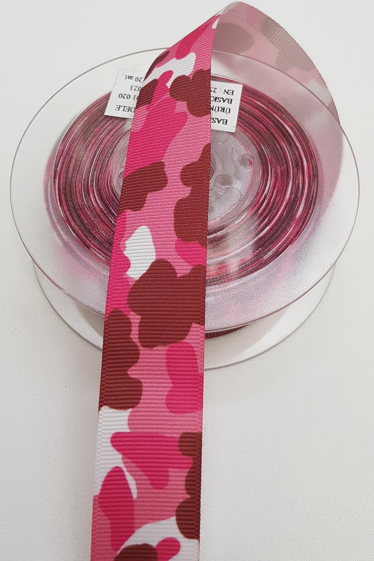 Pembe Kamuflaj Baskılı Grogren Kurdele 2,5Cm