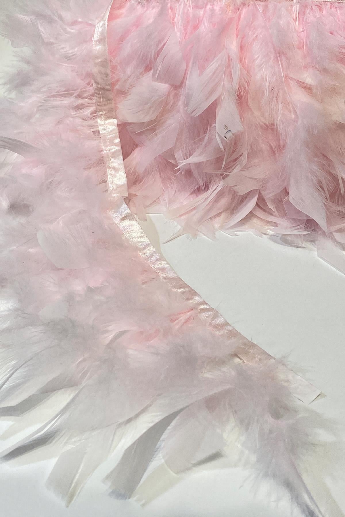 Pembe Kaz Tüyü Otriş Biyeli Şerit Tüy