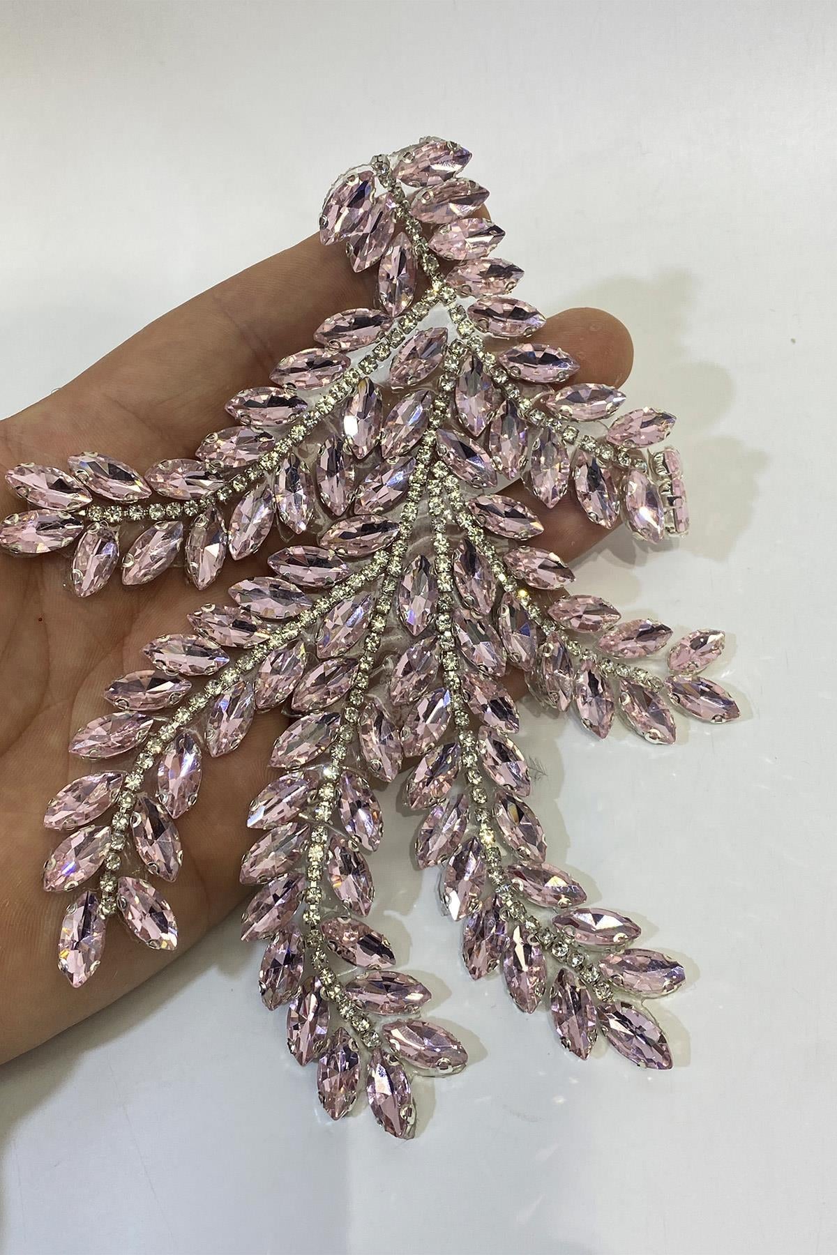 Pembe Mekik Taşlı Parça Aplik Abiye Aksesuar