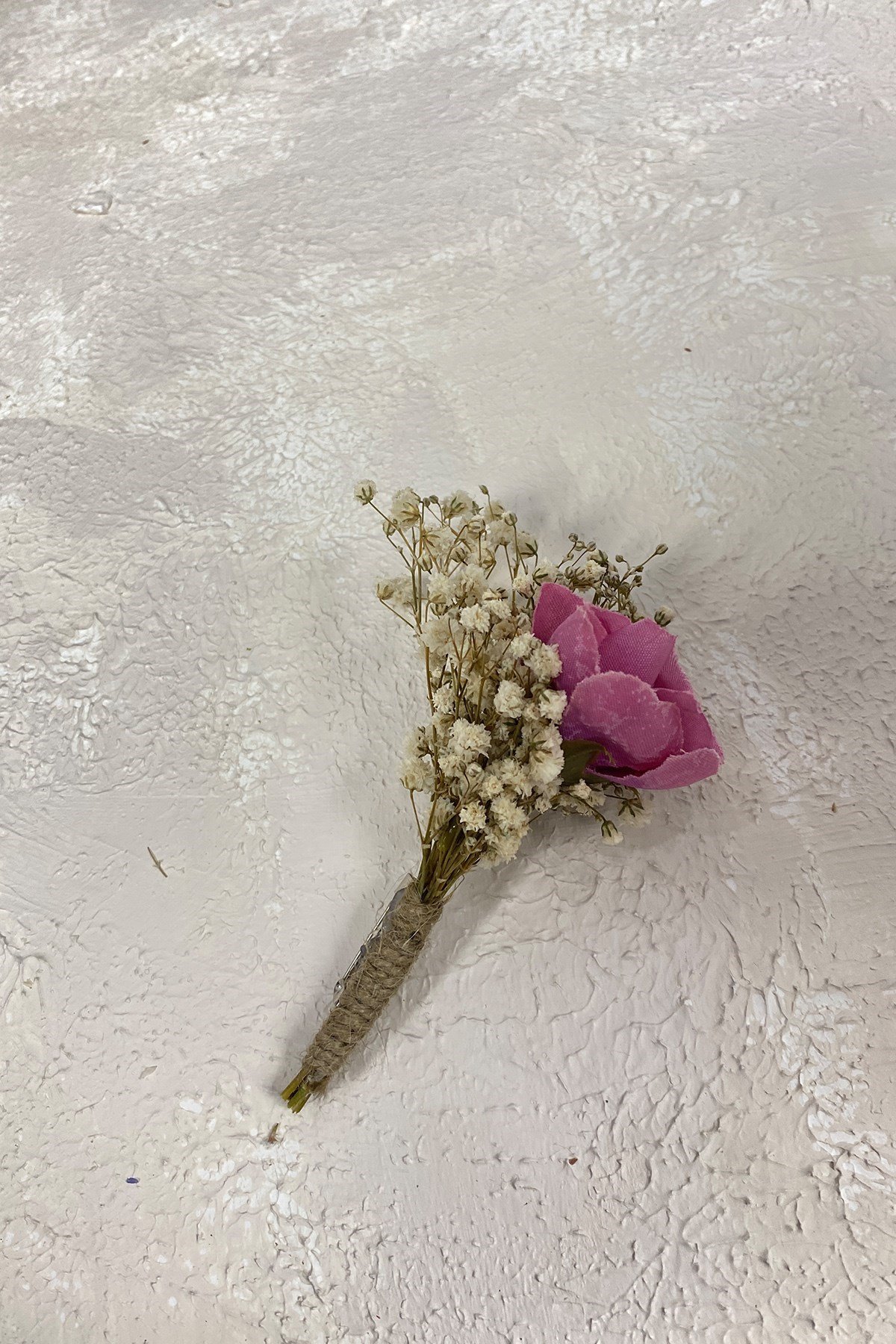 Pembe Şakayık Çiçekli Cipsolu Gelin Buketi Tacı ve Yaka Çiçeği Seti