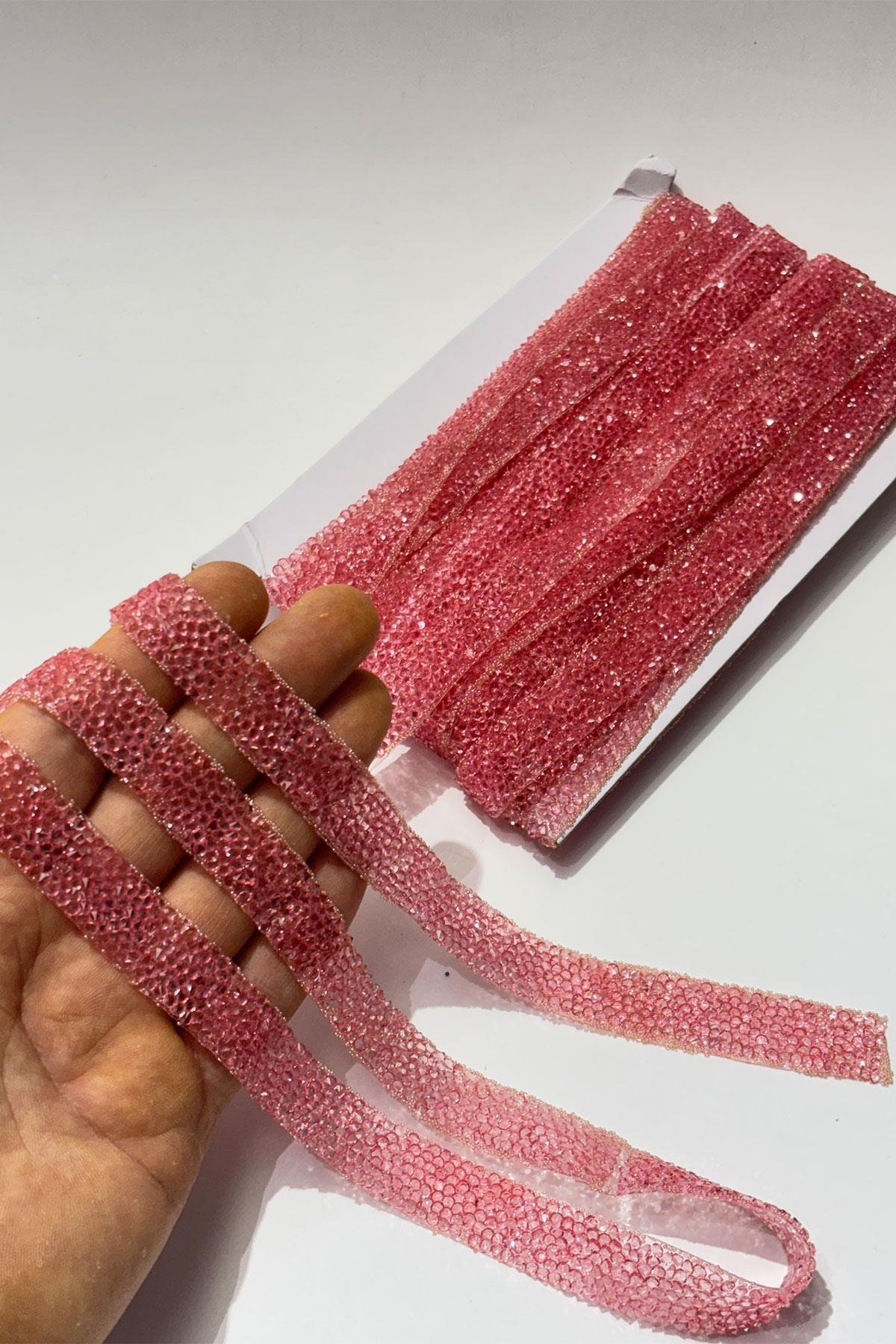 Pembe Ütüyle Yapışan Şerit Taş Boncuk1,5 Cm