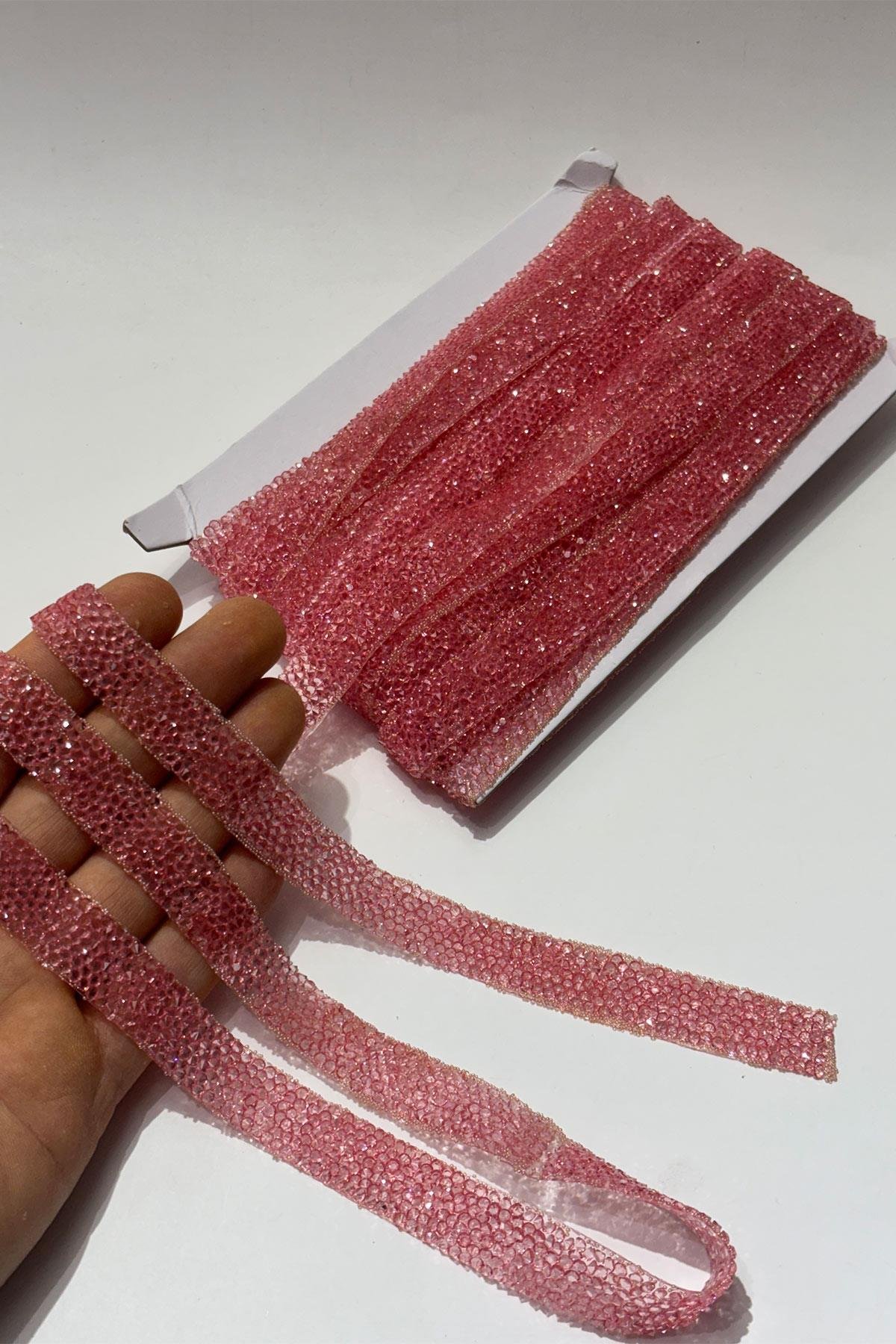 Pembe Ütüyle Yapışan Şerit Taş Boncuk1,5 Cm