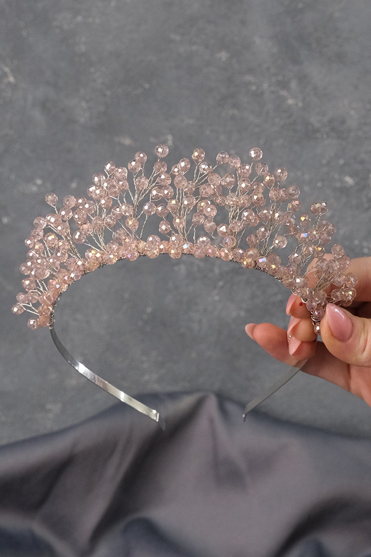 Pudra Kristal Boncuklu Aren Gelin Kına Tacı