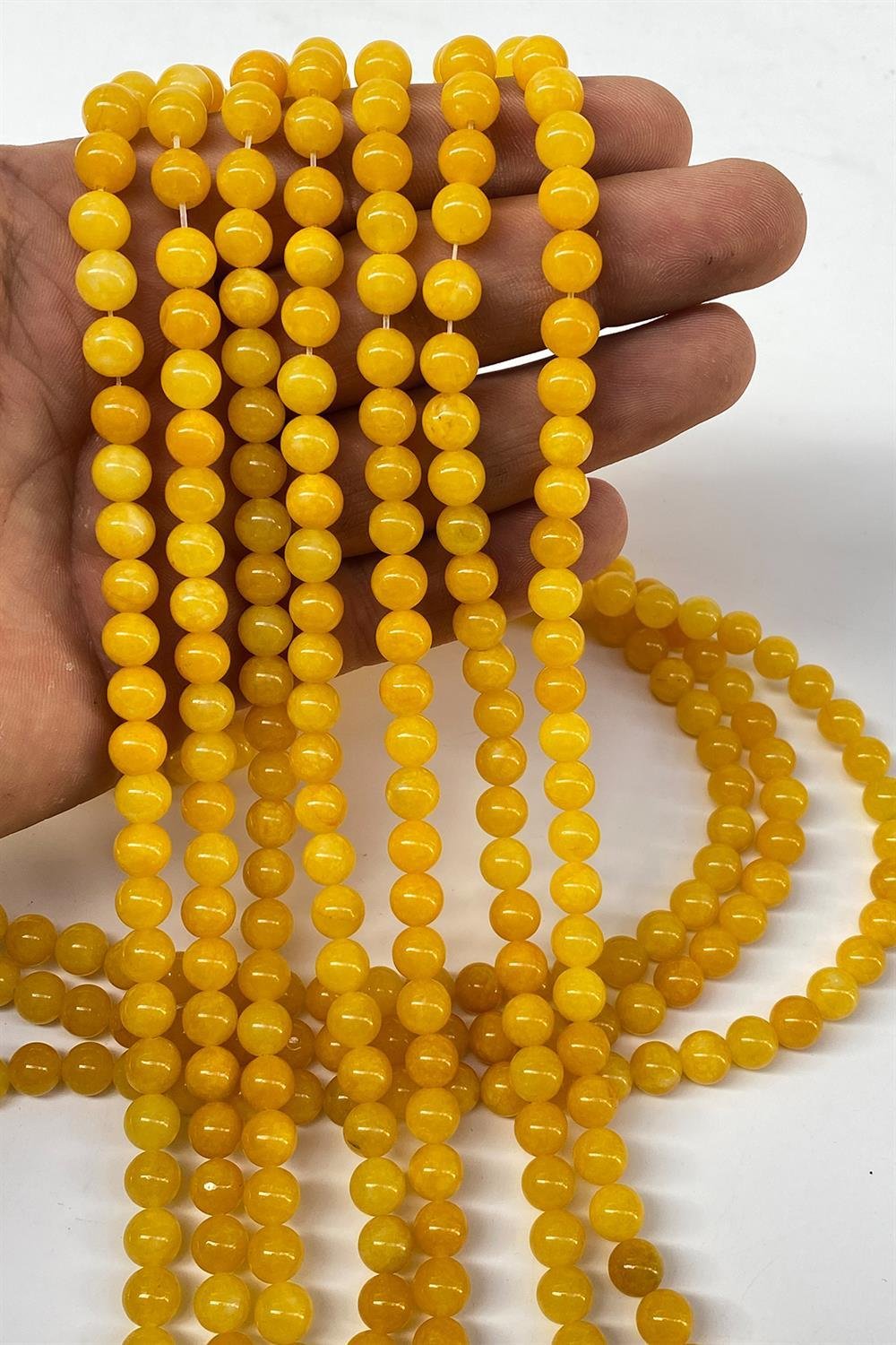 Sarı Ceyt Doğal Taş Dizi Küre Kesim 8 mm