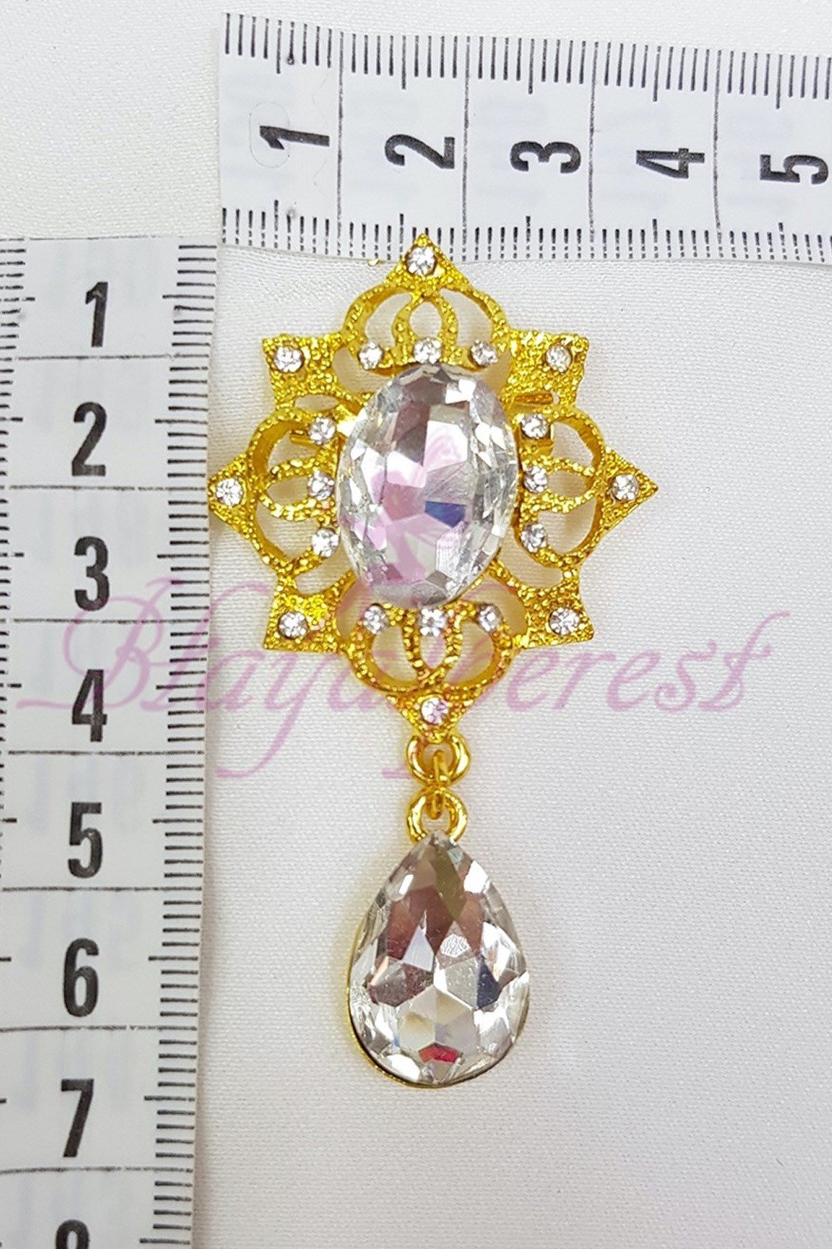 Sarı Damlalı Kristal Taşlı Broş