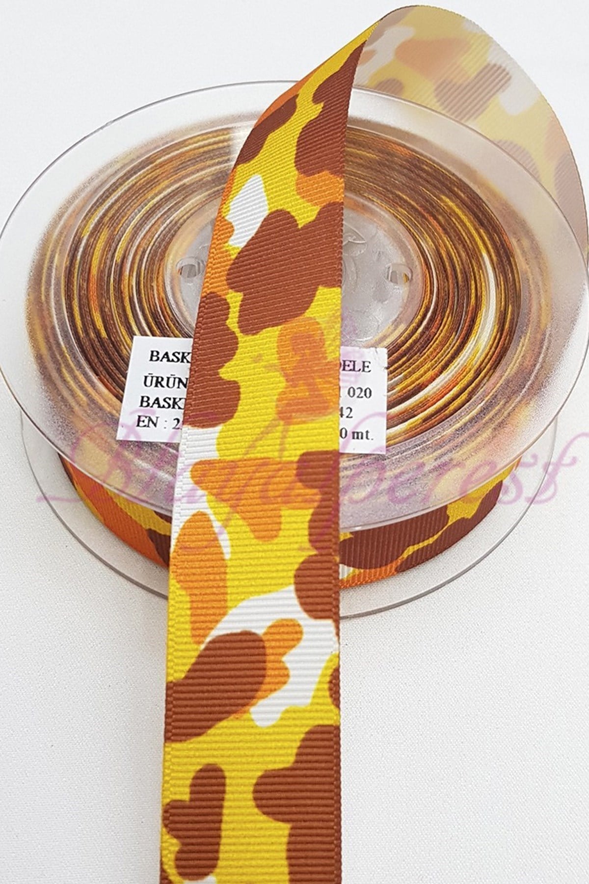 Sarı Kamuflaj Baskılı Grogren Kurdele 2,5Cm