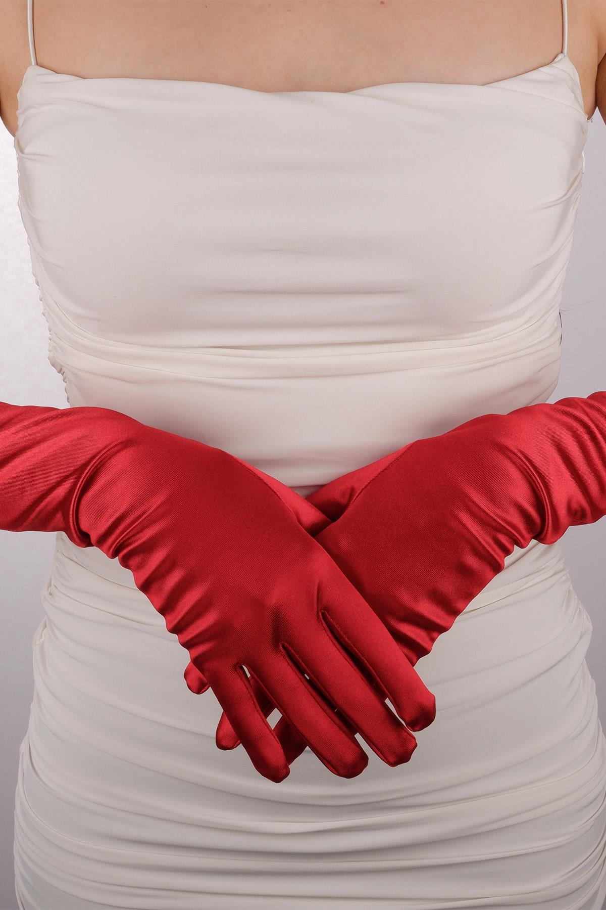 Saten Likrali Gelin Eldiveni 38 Cm Dans & Opera Kostüm Eldiveni