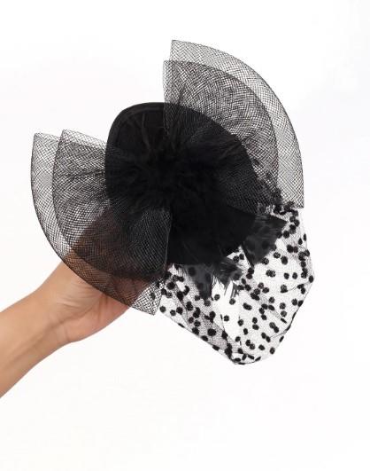 Şık Gelin Kepi Puantiyeli Vualet Gelin Nikah Şapkası  Tüylü Nikah İçin
