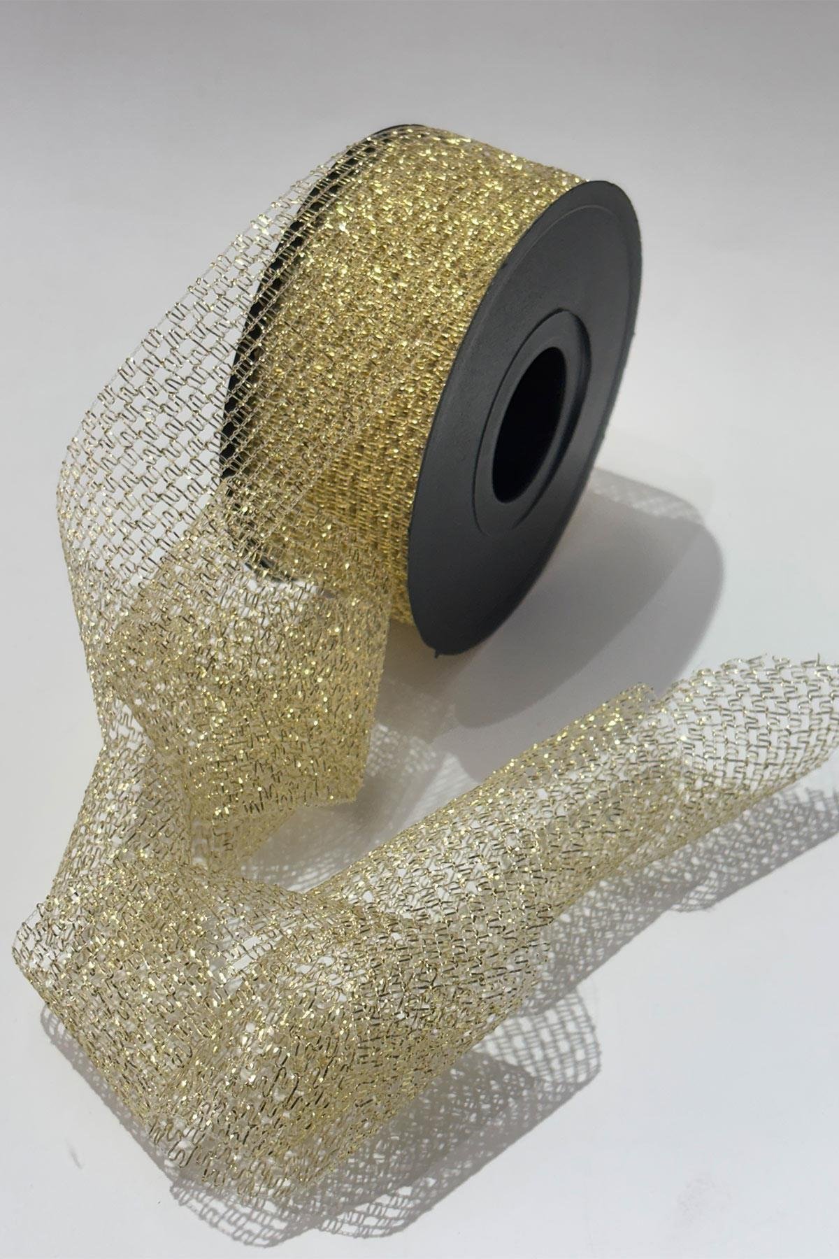 Simli Gold Şerit Kurdele Bohça Süsleme 4 cm 20 Metre