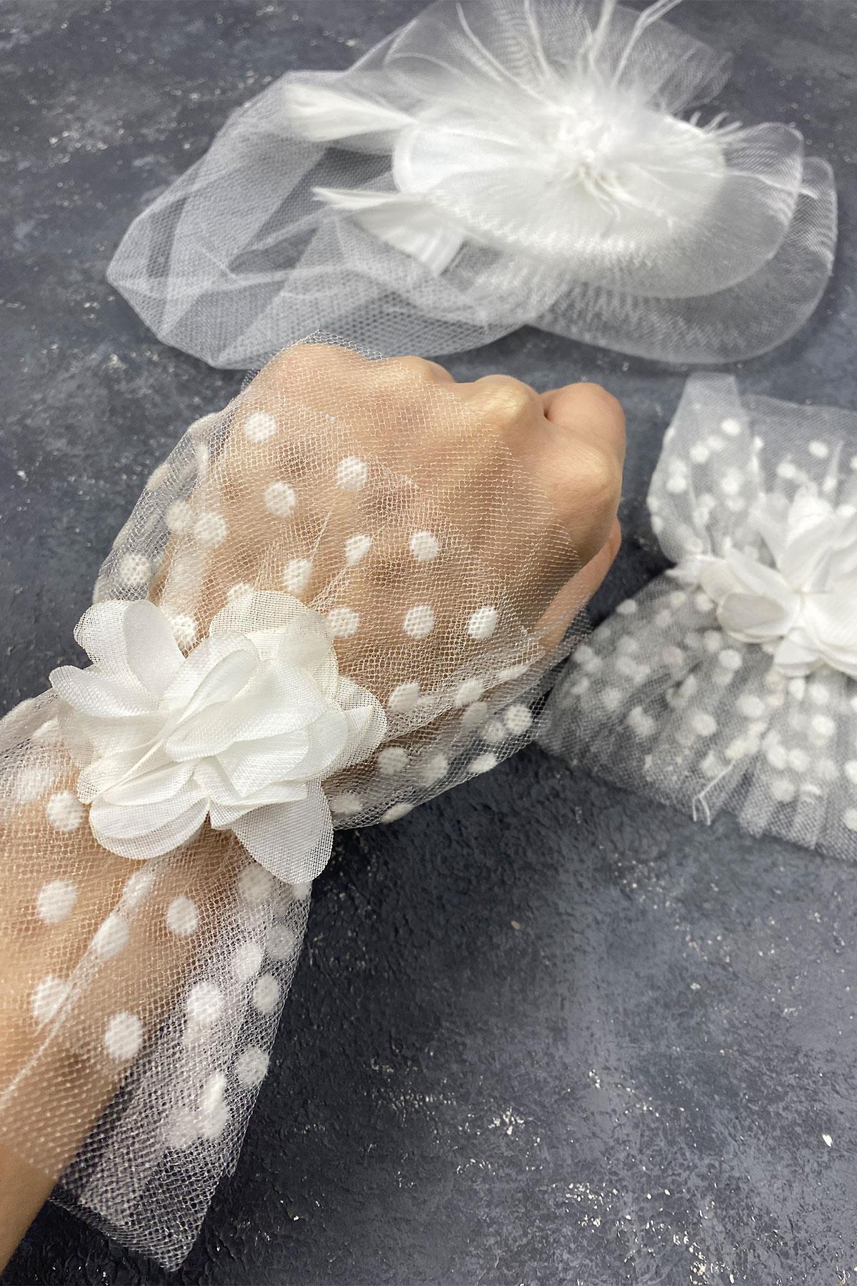 Vualet Nikah Şapkası Gelin Aksesuarı Ve Lavin Taşlı Çift Bilek Aksesuarı