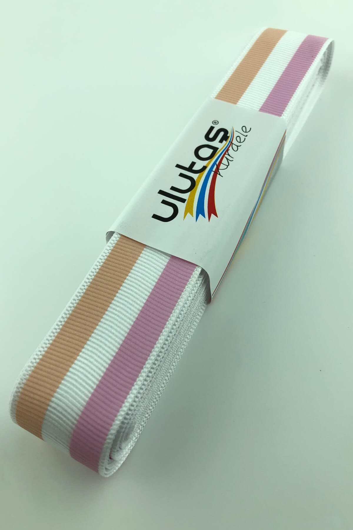 Yavruağzı Pembe Çizgi Baskılı Grogren Kurdele 10 mt