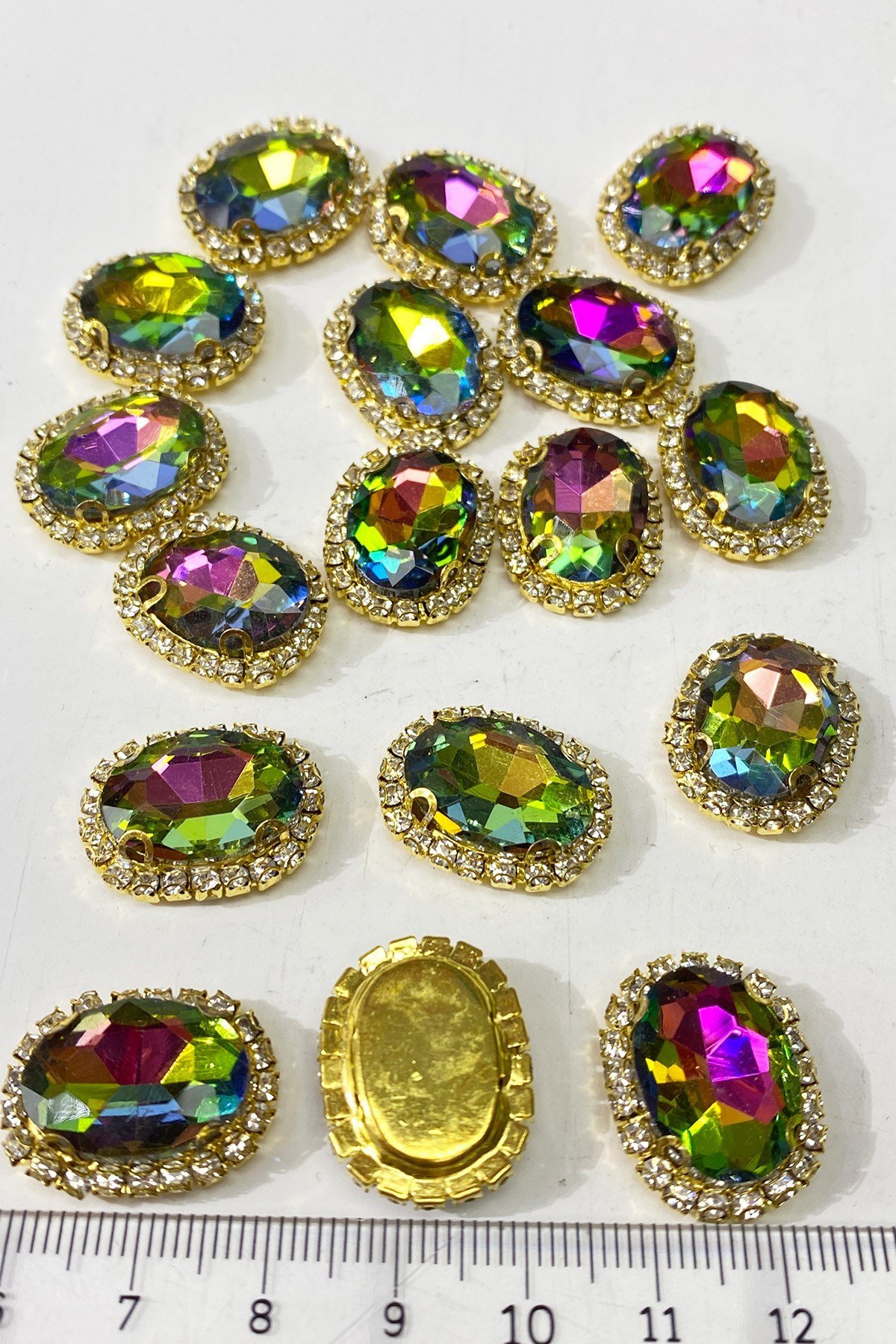 Yeşil Janjanlı Gold Kasalı Oval Dikme Taş 5 Adet