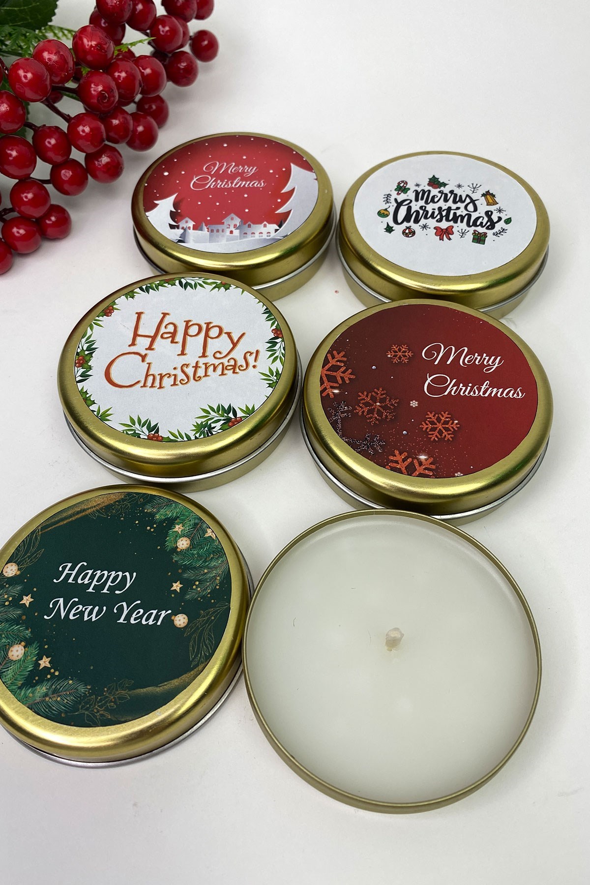 Yılbaşı Özel 5'li Gold Mum Set 