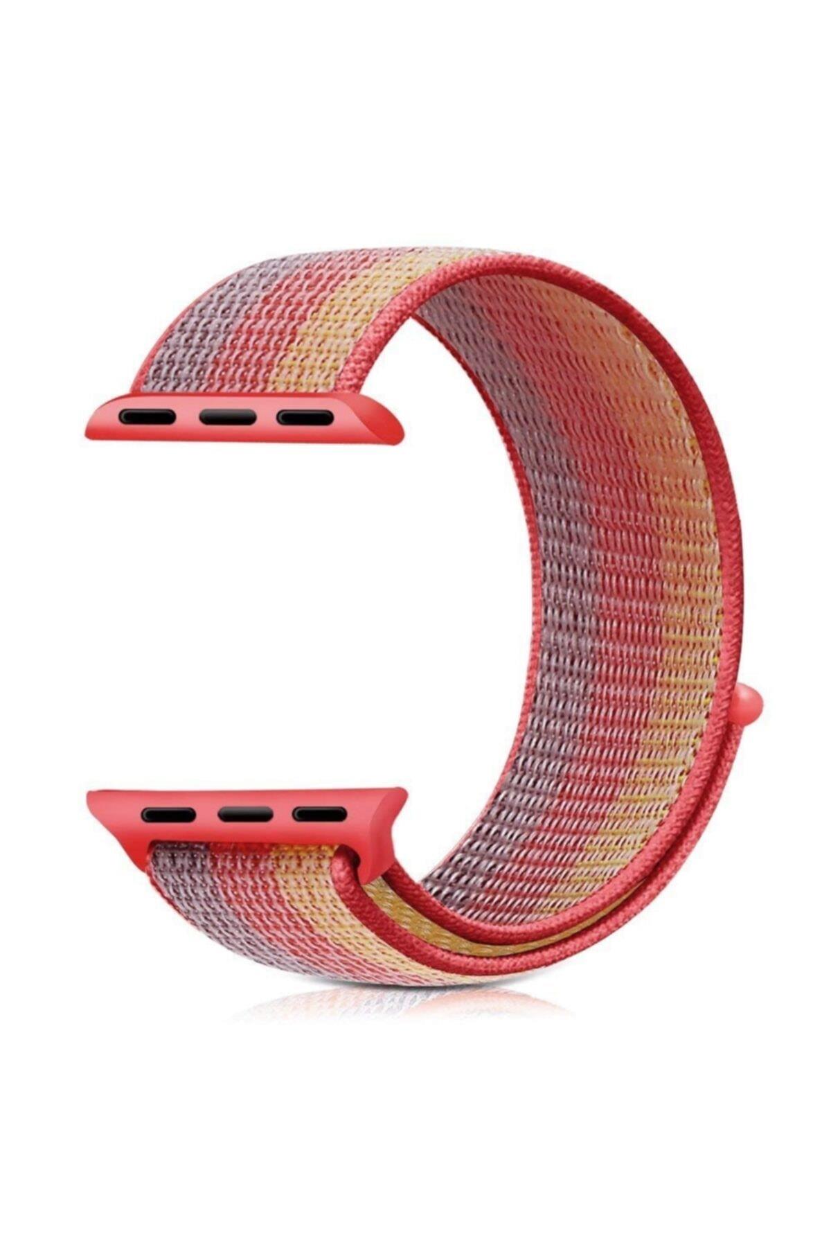 Apple Watch Series 5 Ile Uyumlu 40 Mm Dokuma Kordon Kayış Gray/red(gri/kırmızı)