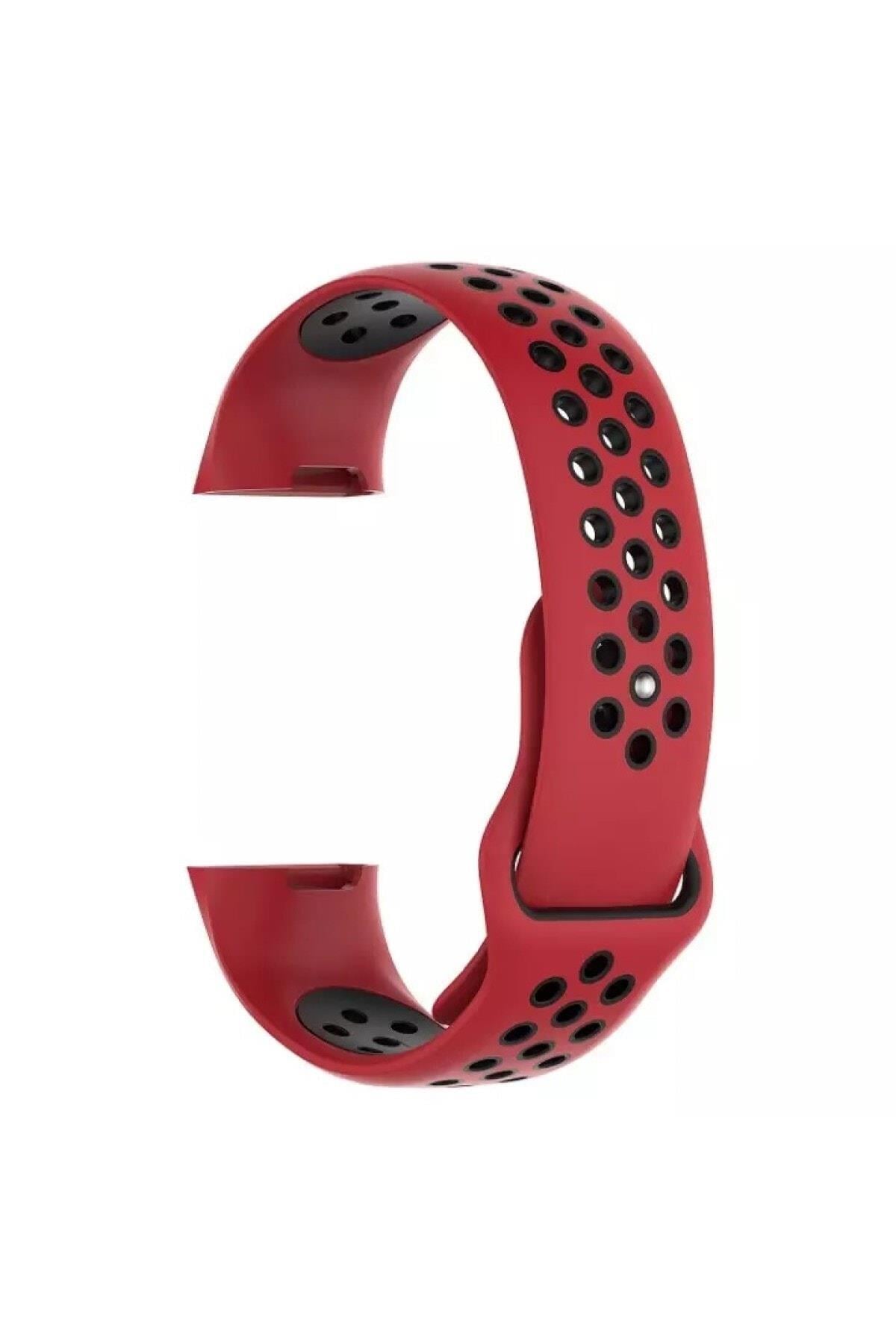 Fitbit Charge 3 Için Large Beden(l Sıze) Delikli Silikon Kordon Siyah Kırmızı