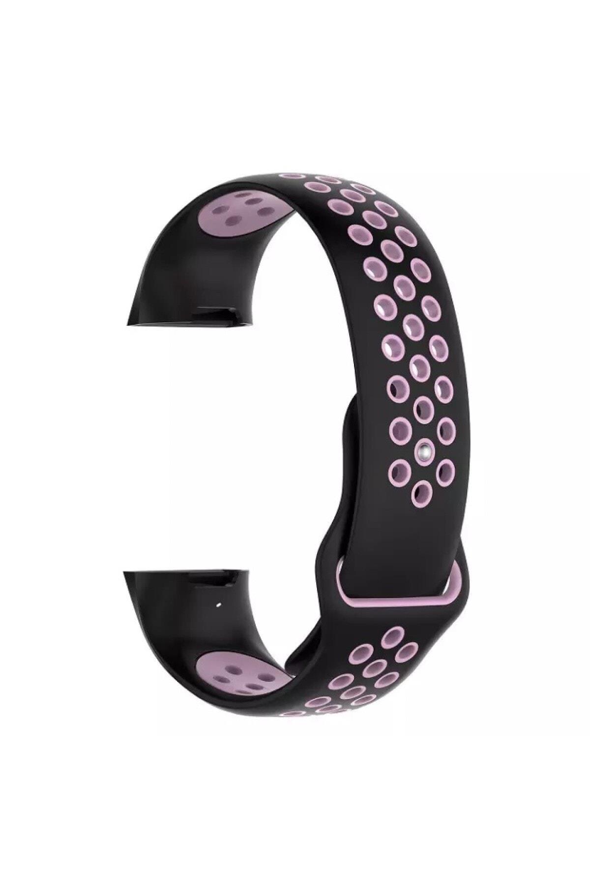 Fitbit Charge 3 Için Large Beden(l Sıze) Delikli Silikon Kordon Siyah Kırmızı
