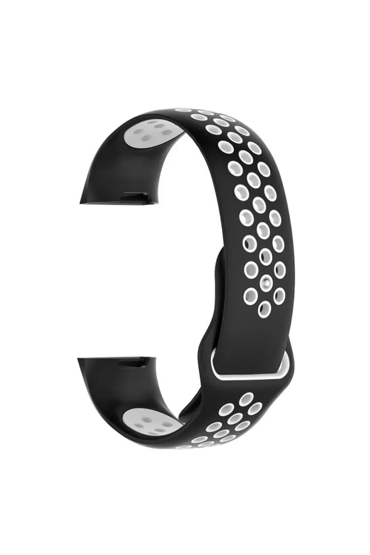 Fitbit Charge 3 Uyumlu Small Beden Delikli Silikon Kordon Siyah Pembe